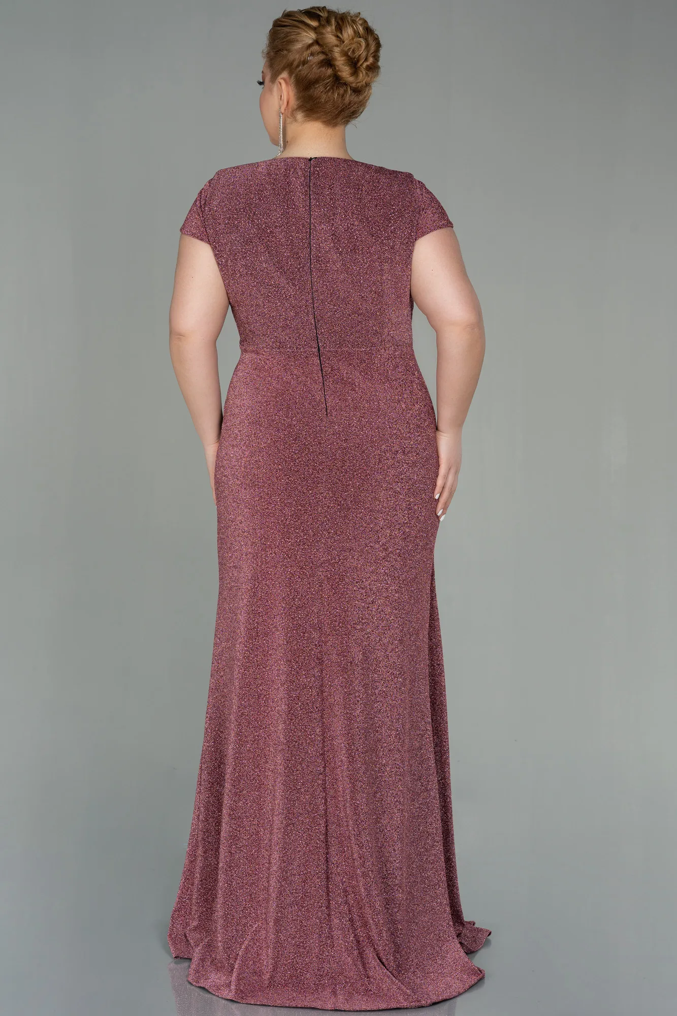 Rose Colored-Long Plus Size Evening Dress ABU2870