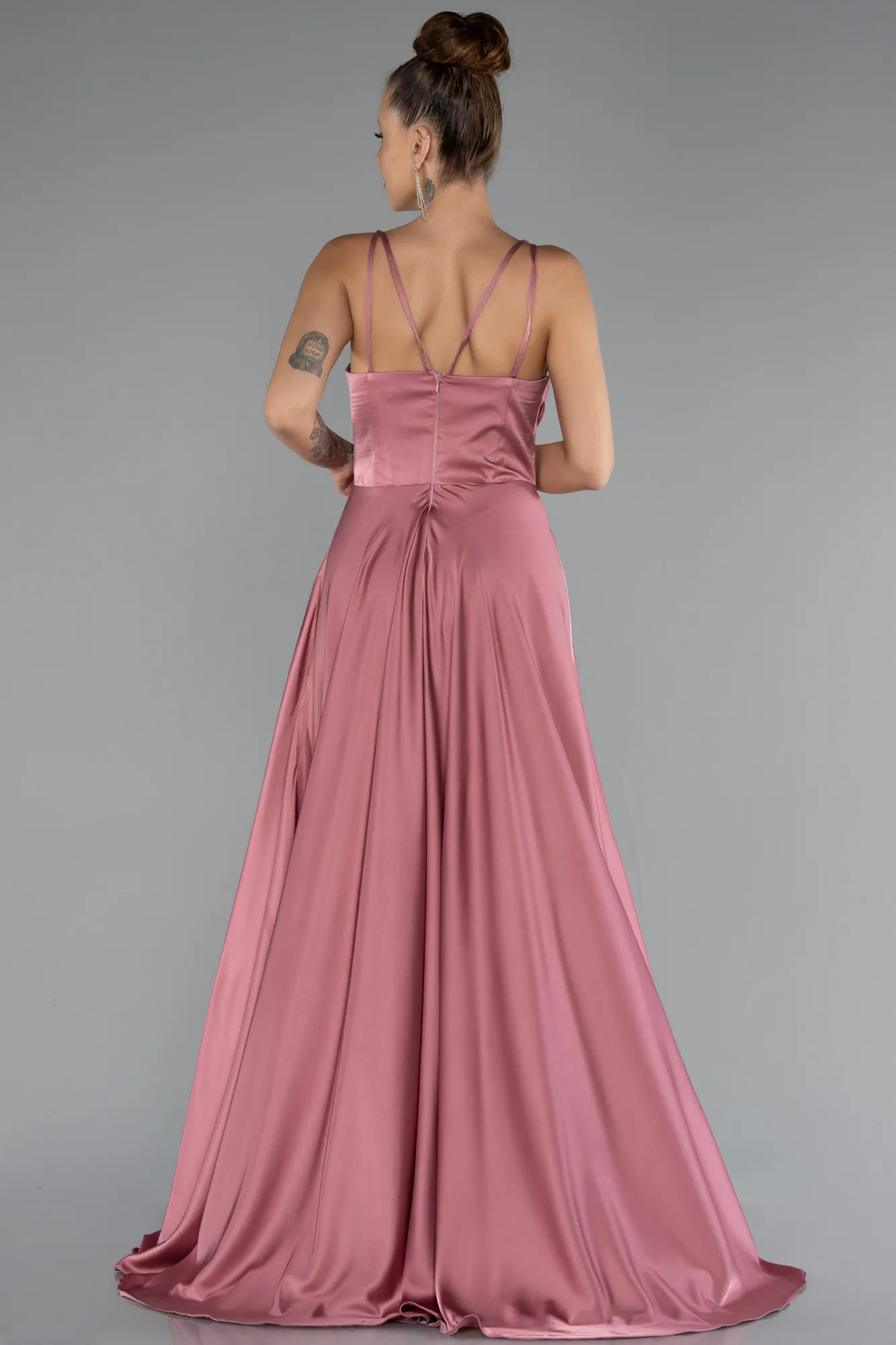 Rose Colored-Long Satin Prom Gown ABU5146