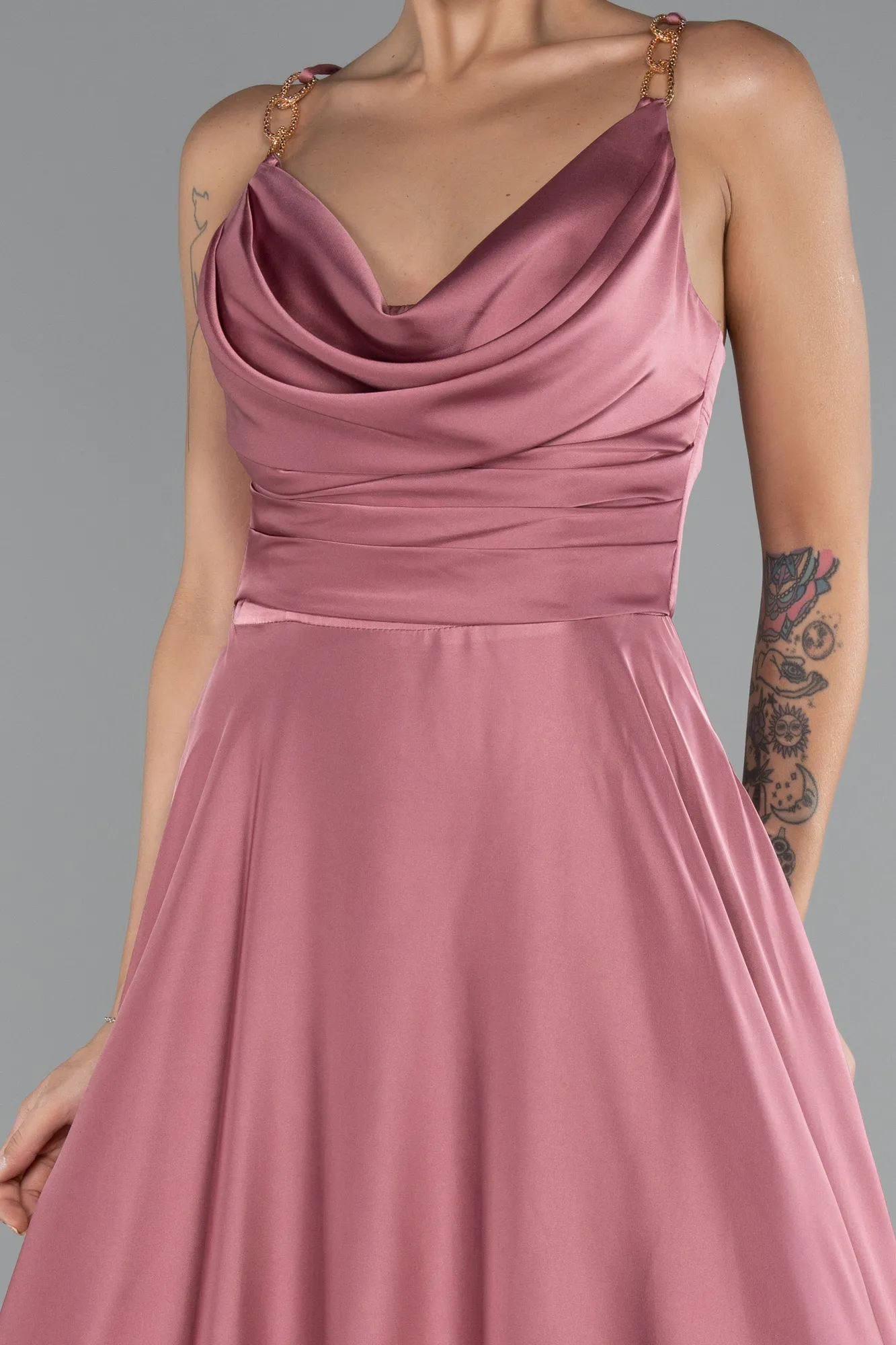 Rose Colored-Long Satin Prom Gown ABU5146