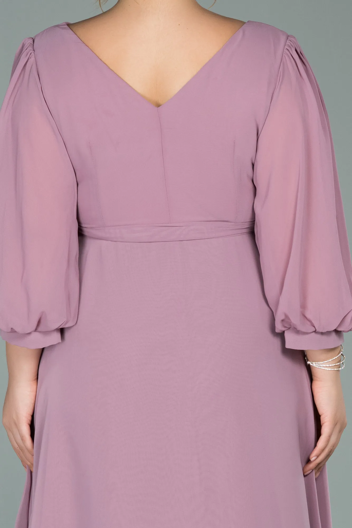 Rose Colored-Midi Chiffon Oversized Evening Dress ABK1083