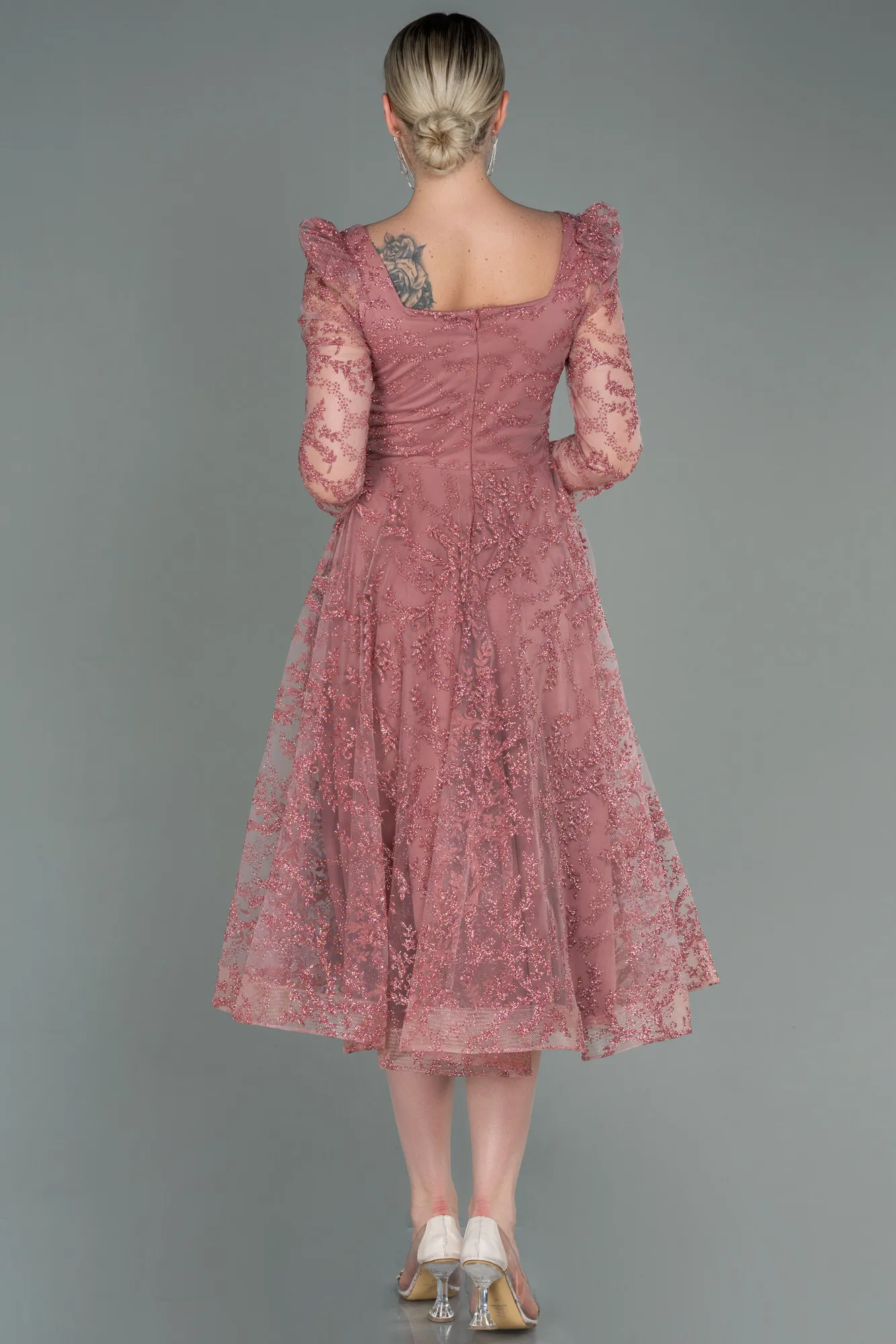 Rose Colored-Midi Invitation Dress ABK1668