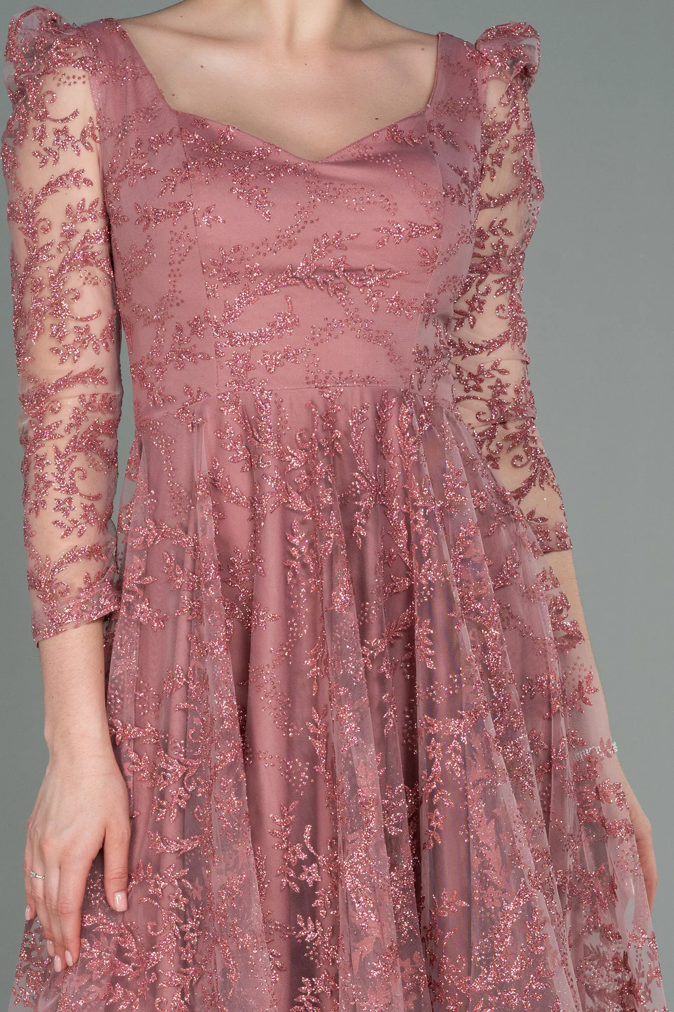 Rose Colored-Midi Invitation Dress ABK1668