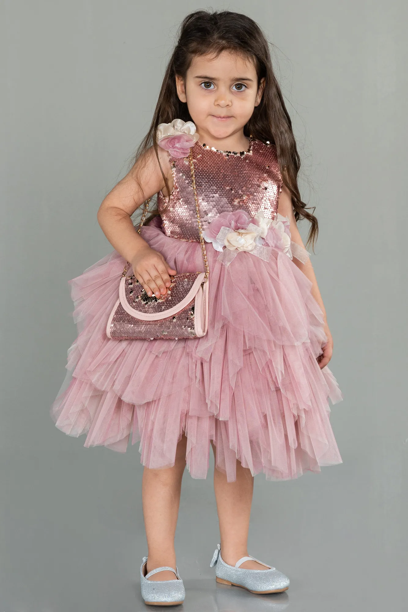 Rose Colored-Short Girl Dress ABK1485