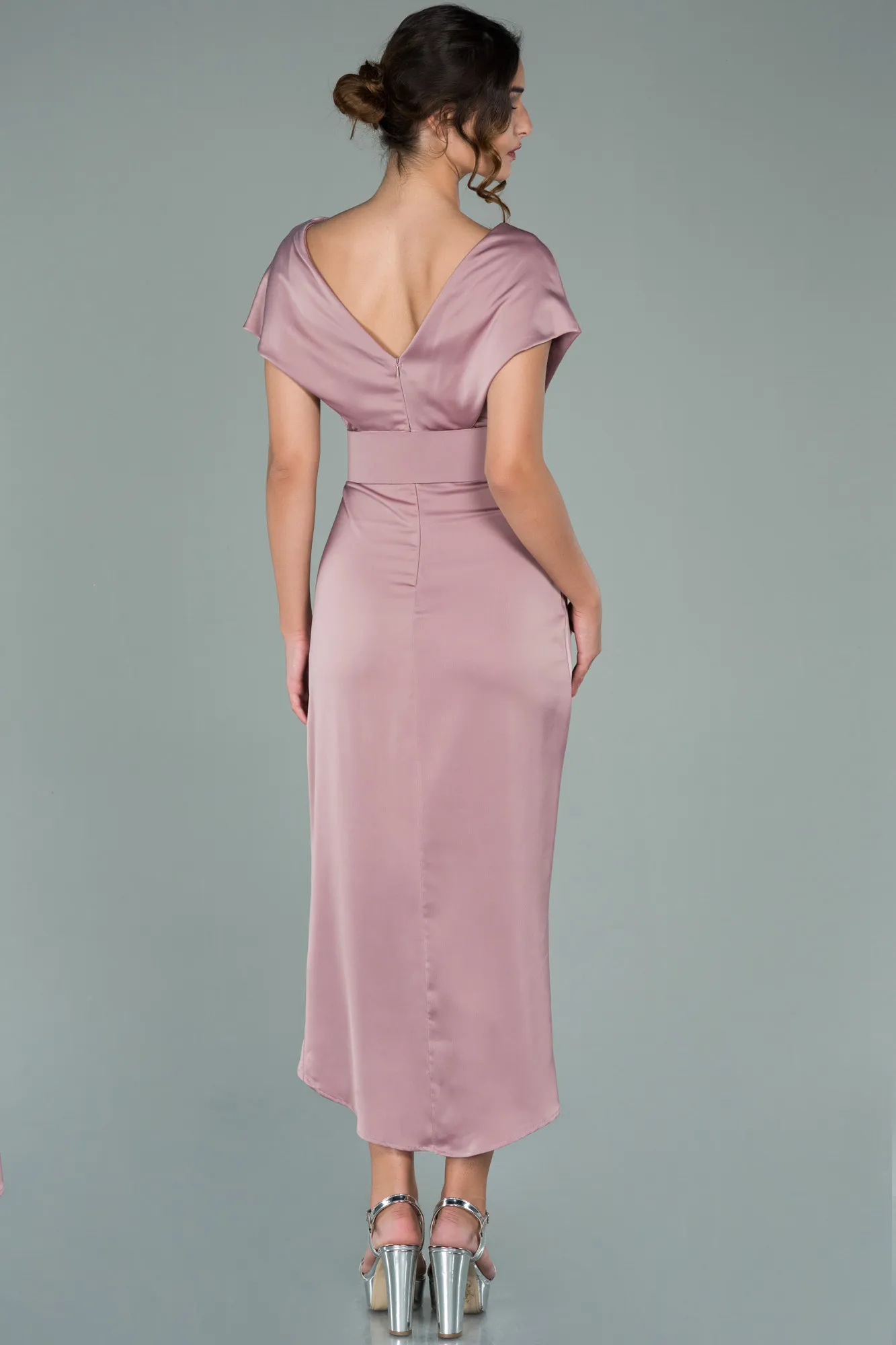 Rose Colored-Short Satin Invitation Dress ABK1107