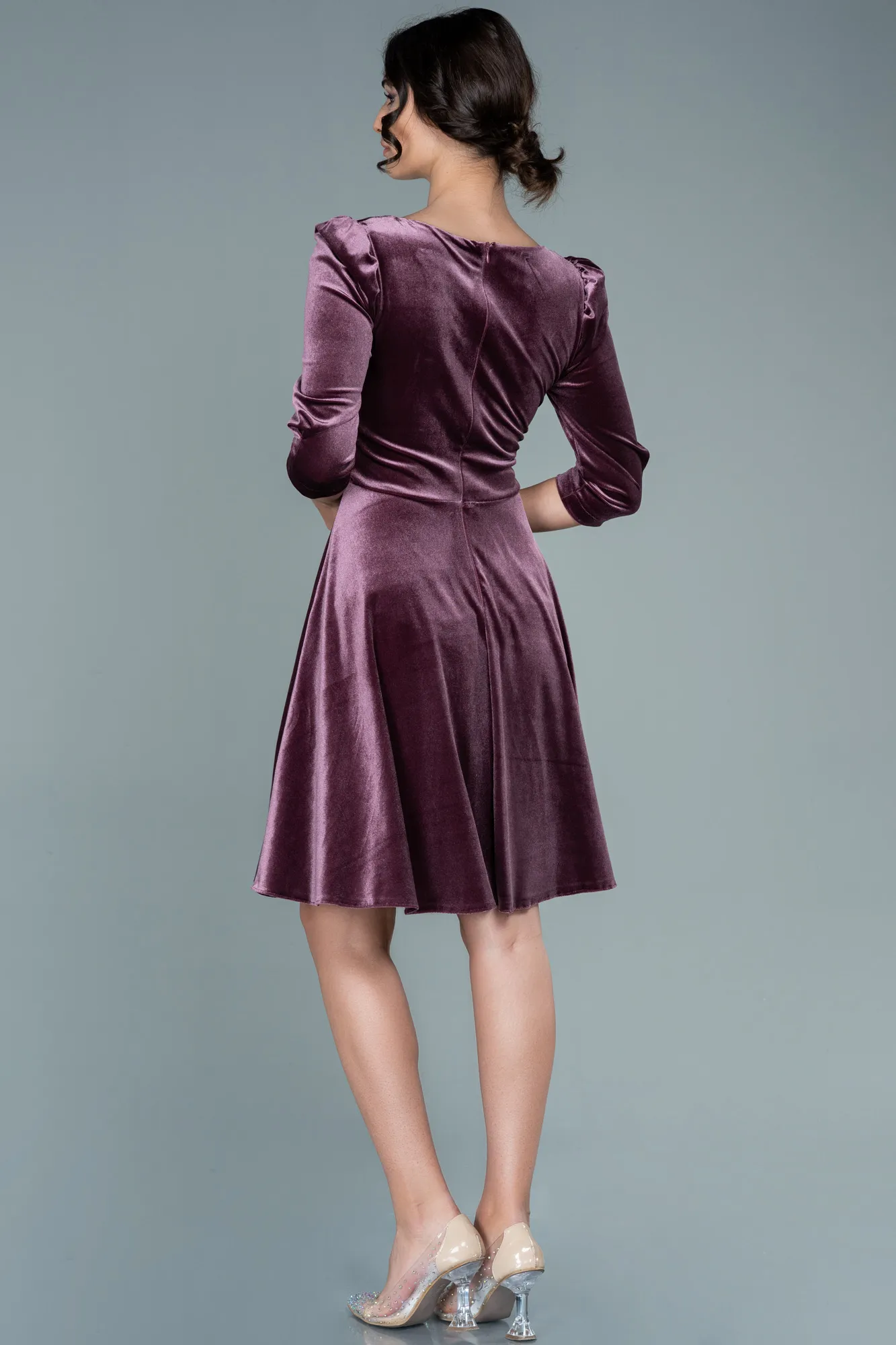 Rose Colored-Short Velvet Invitation Dress ABK1514