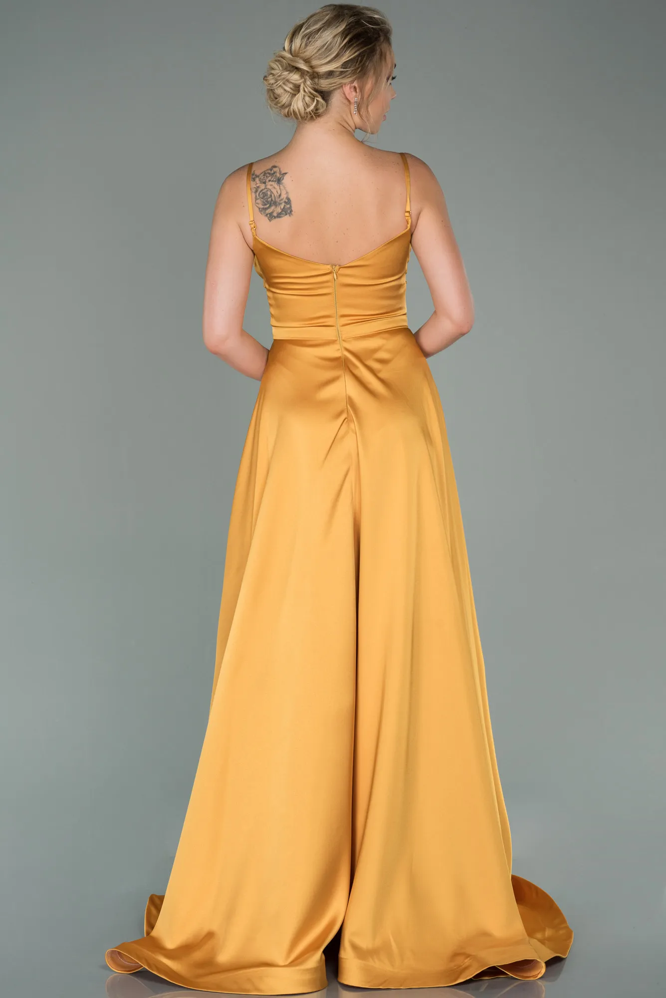 Saffron-Long Satin Evening Dress ABU1601
