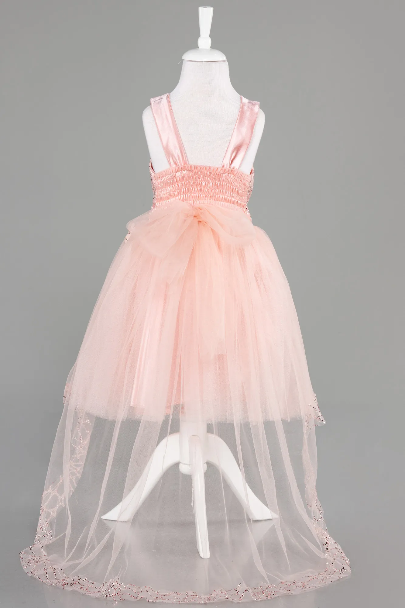 Salmon-Front Short Back Long Girl Dress ABO104