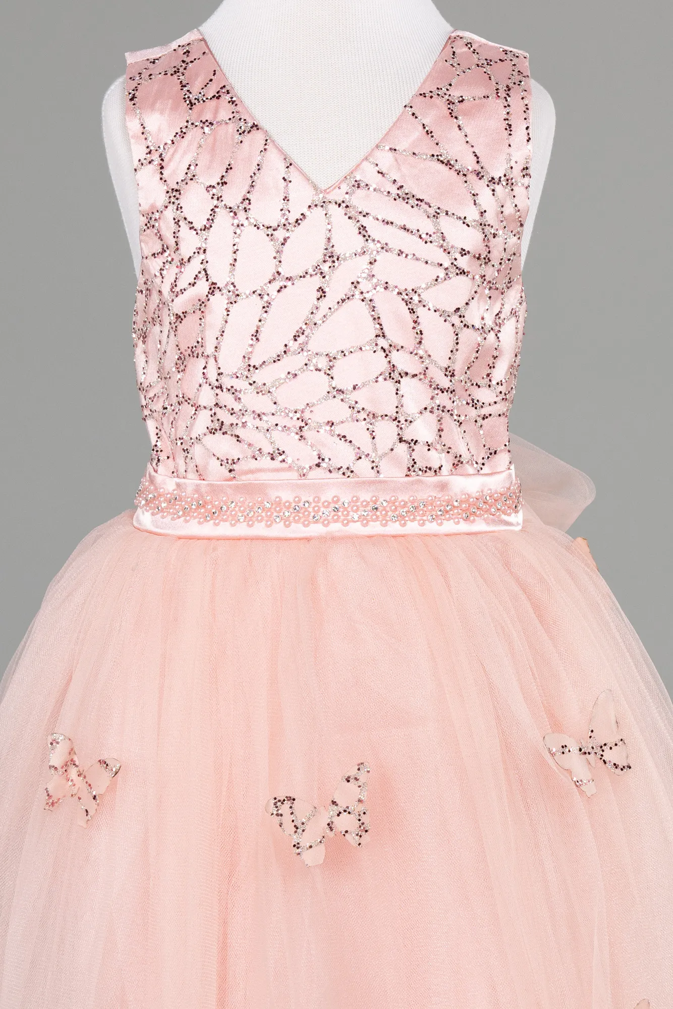 Salmon-Front Short Back Long Girl Dress ABO104