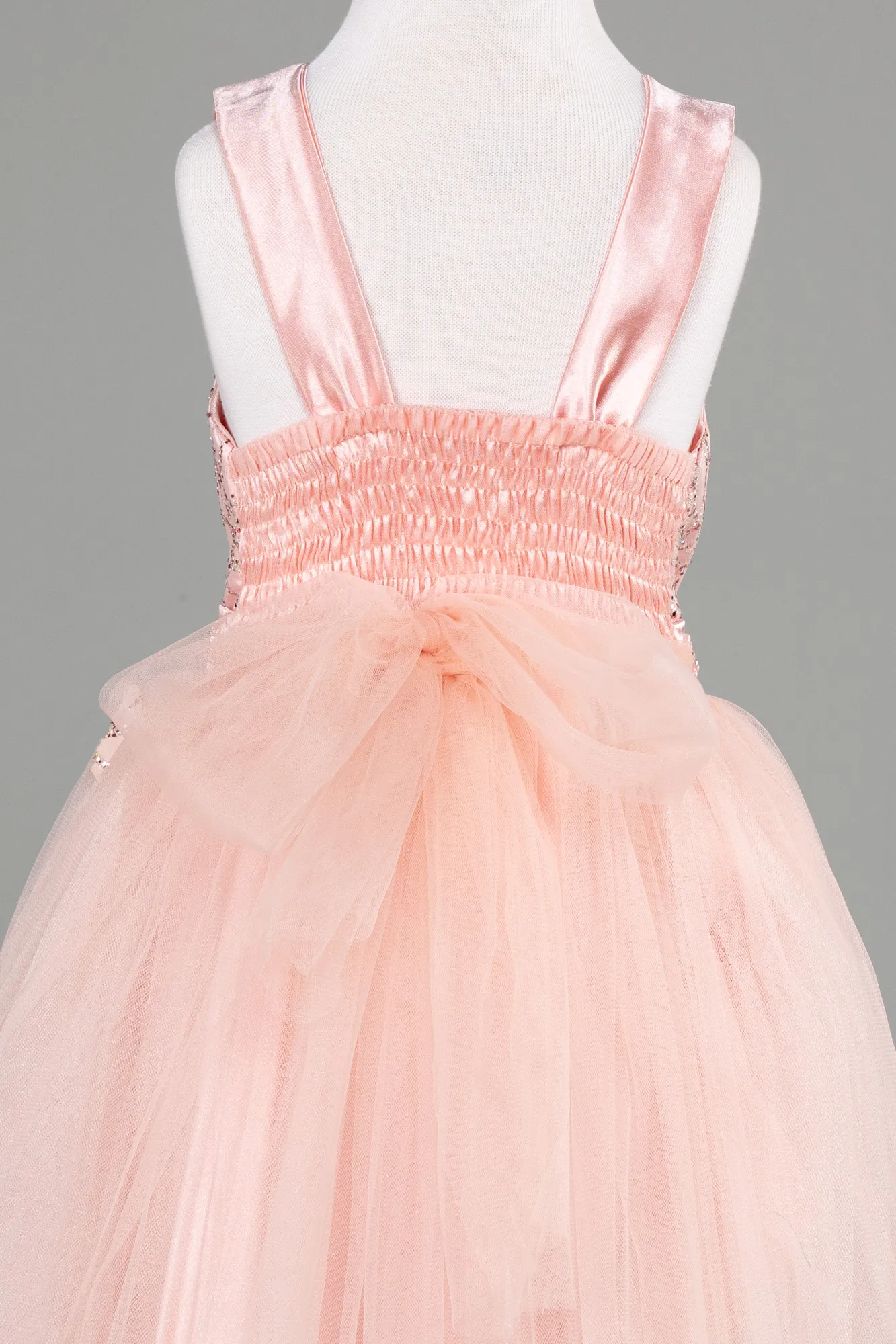 Salmon-Front Short Back Long Girl Dress ABO104