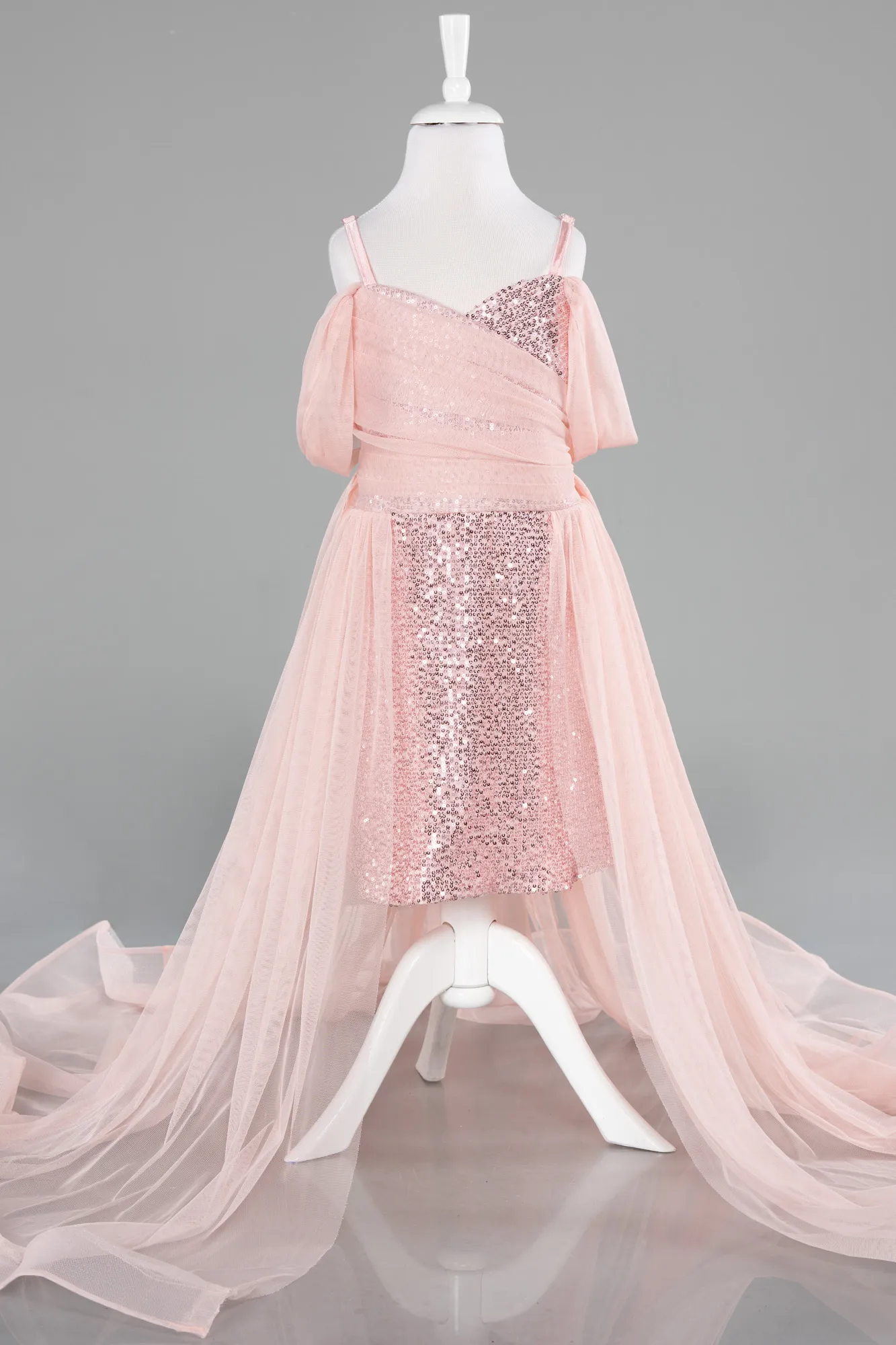 Salmon-Front Short Back Long Girl Dress ABO110