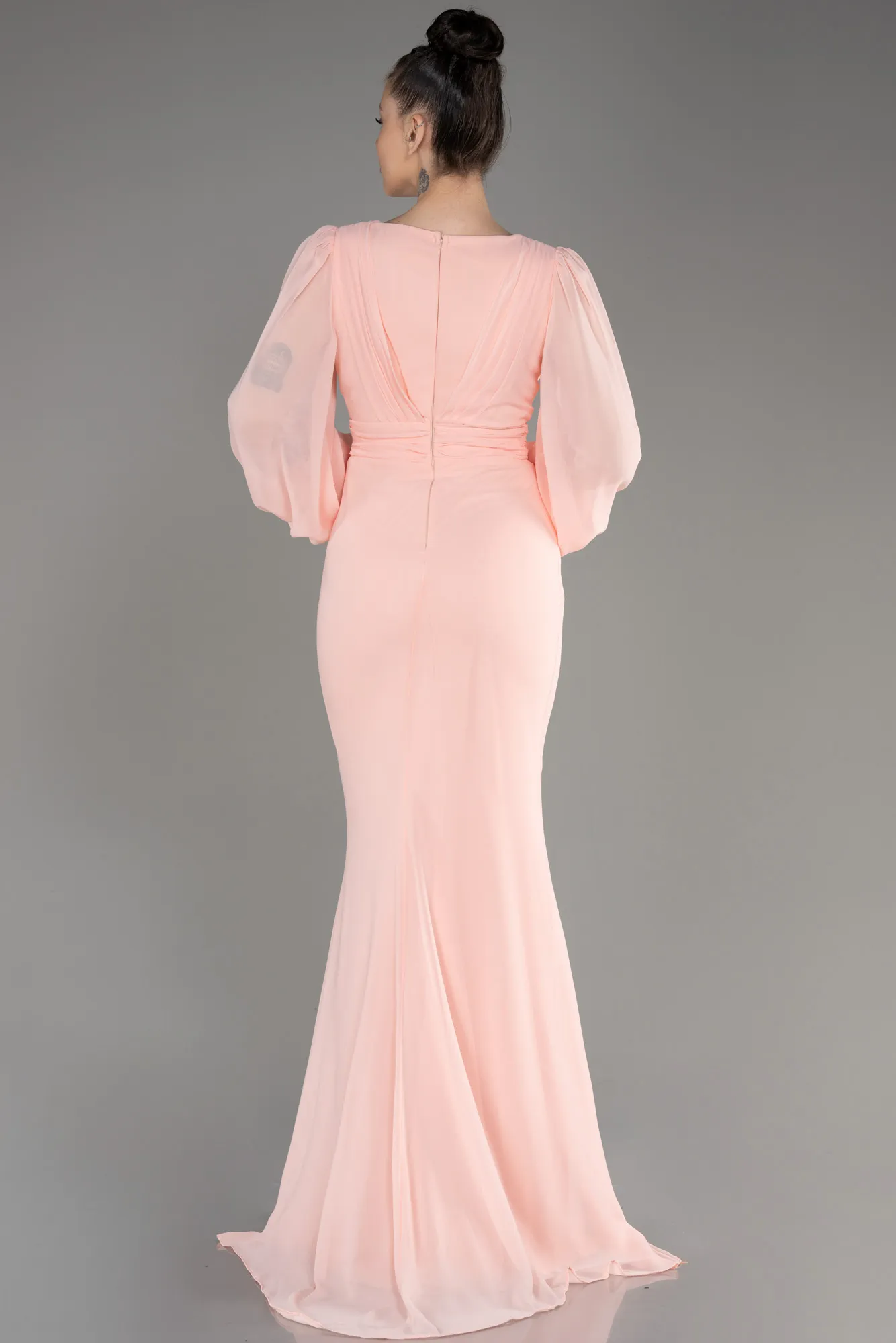 Salmon-Long Chiffon Evening Dress ABU2818