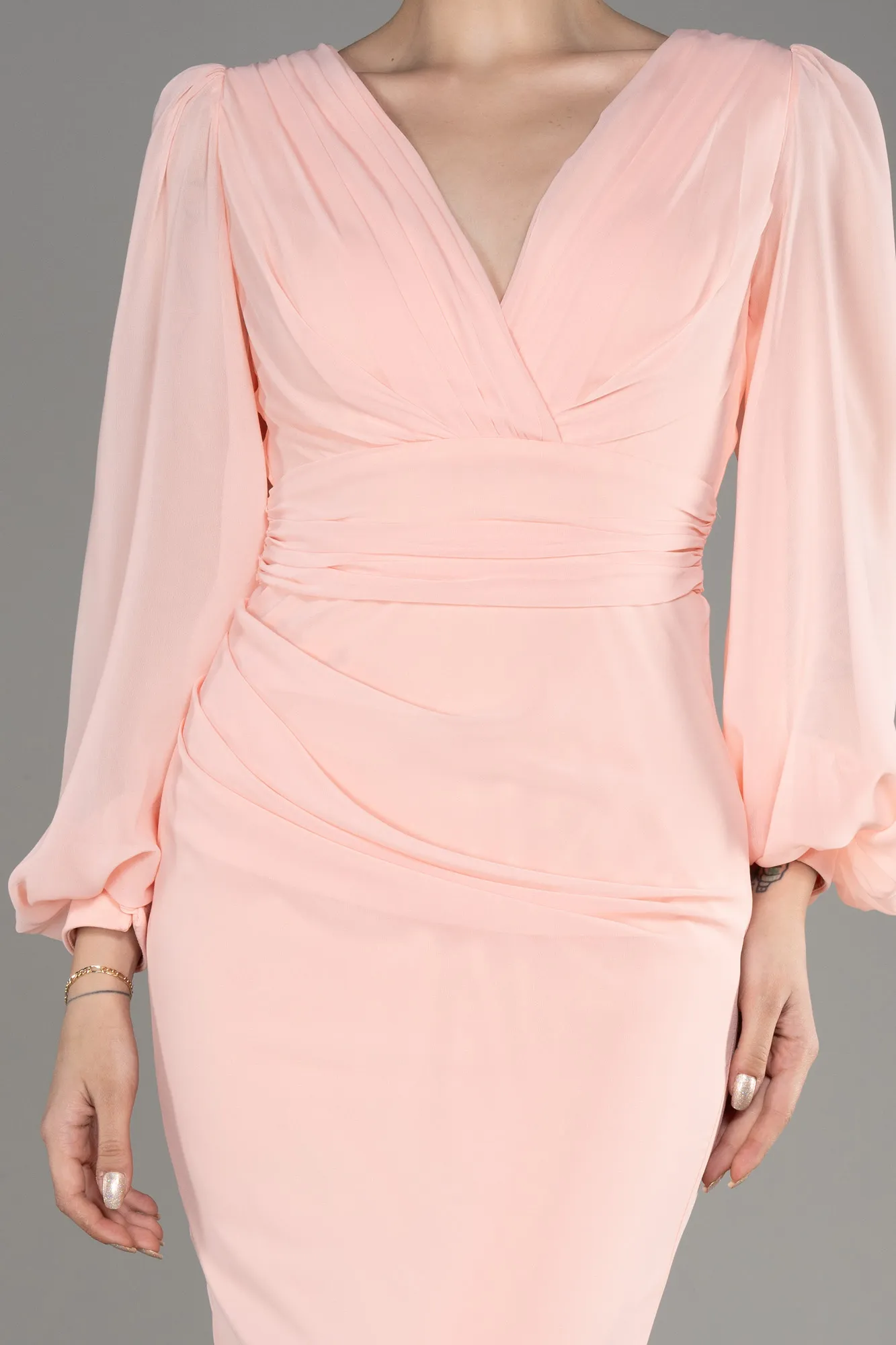 Salmon-Long Chiffon Evening Dress ABU2818