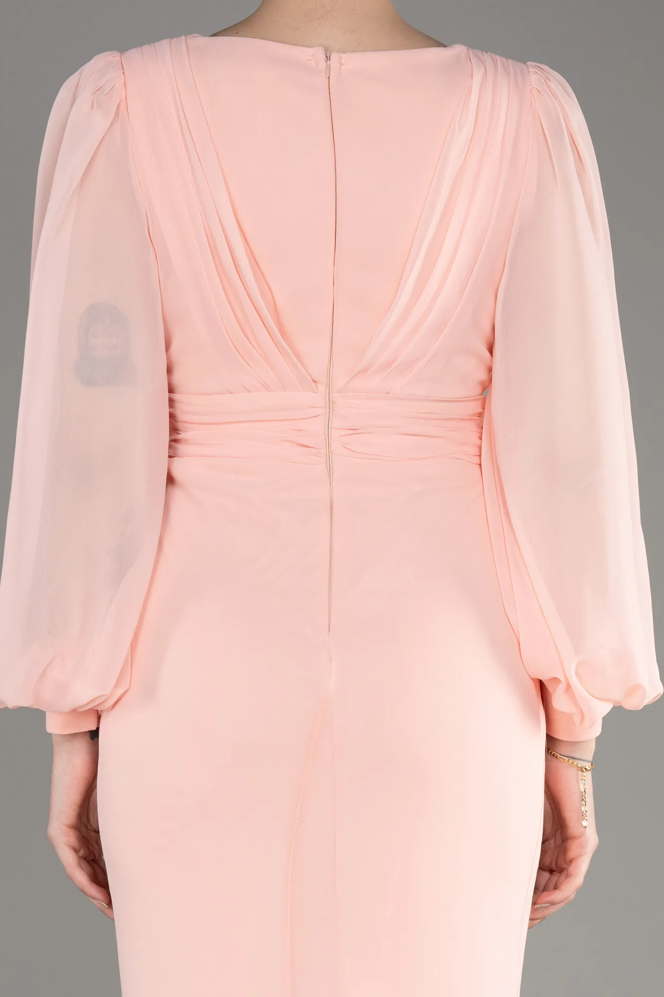 Salmon-Long Chiffon Evening Dress ABU2818