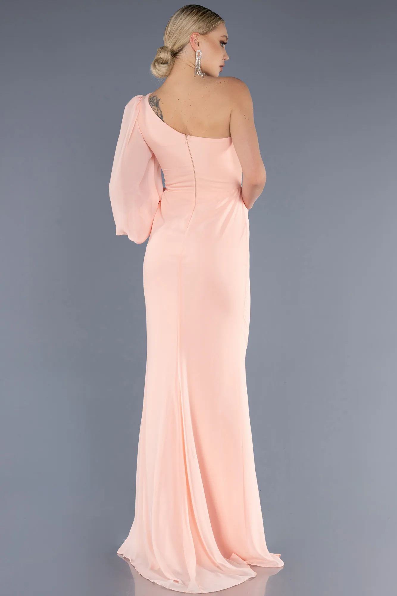 Salmon-Long Chiffon Evening Dress ABU3677