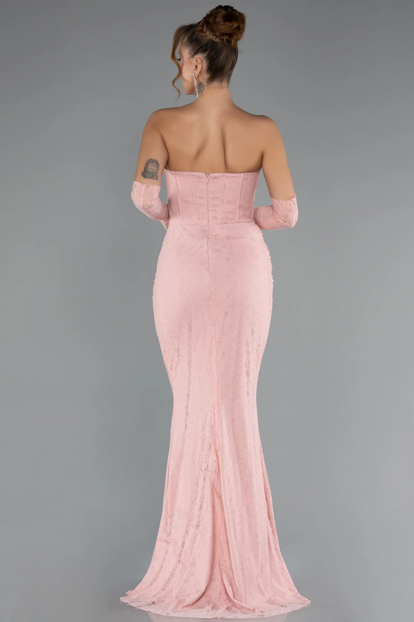Salmon-Long Dantelle Mermaid Evening Gown ABU5215