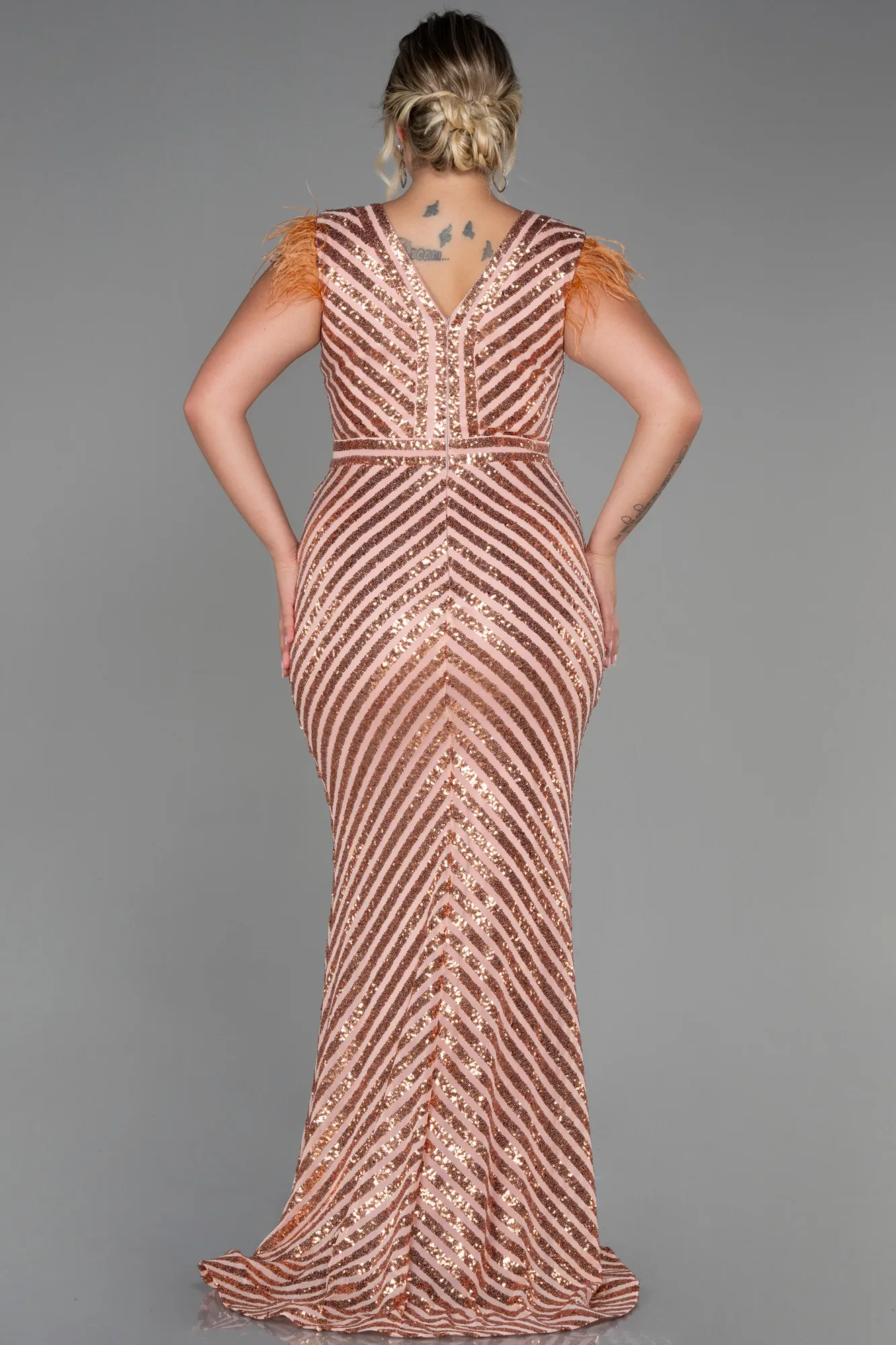 Salmon-Long Evening Dress ABU1044