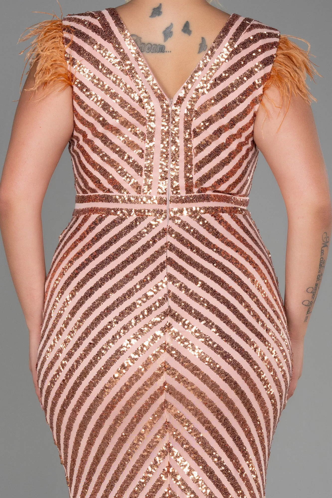 Salmon-Long Evening Dress ABU1044