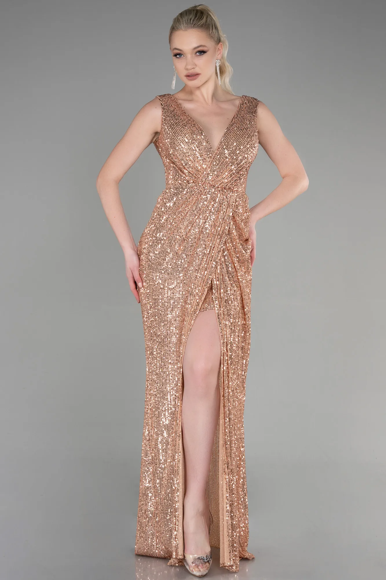 Salmon-Long Evening Dress ABU3636