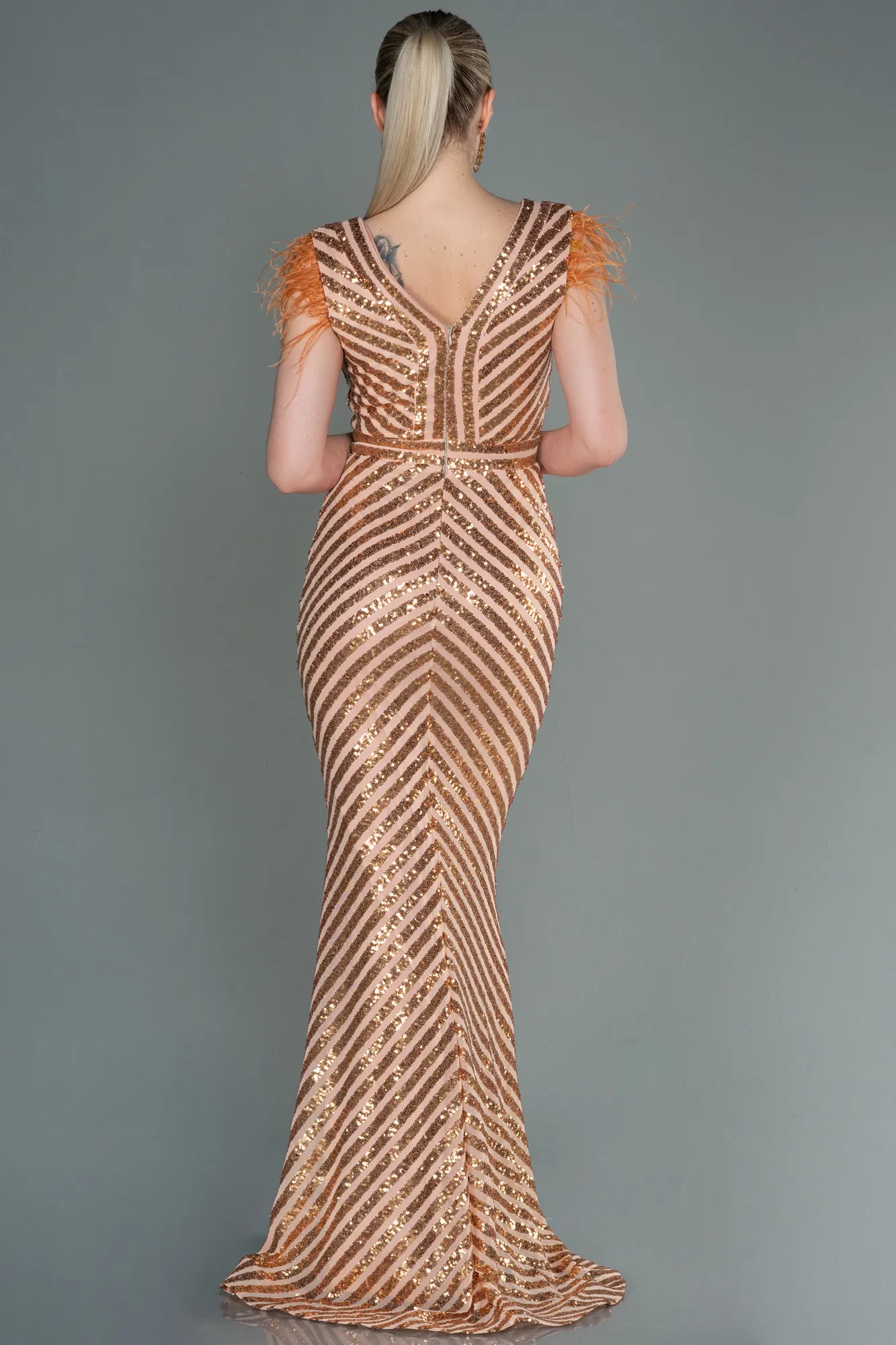 Salmon-Long Evening Dress ABU881