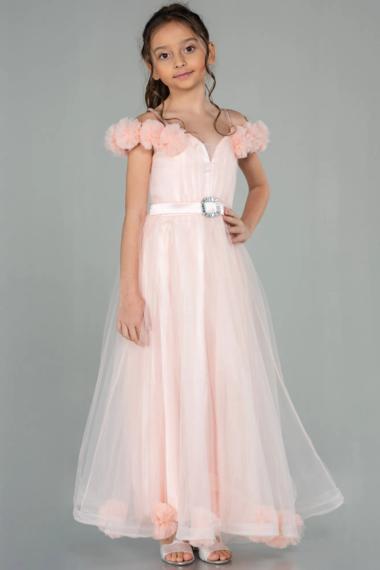 Salmon-Long Girl Dress ABU2452