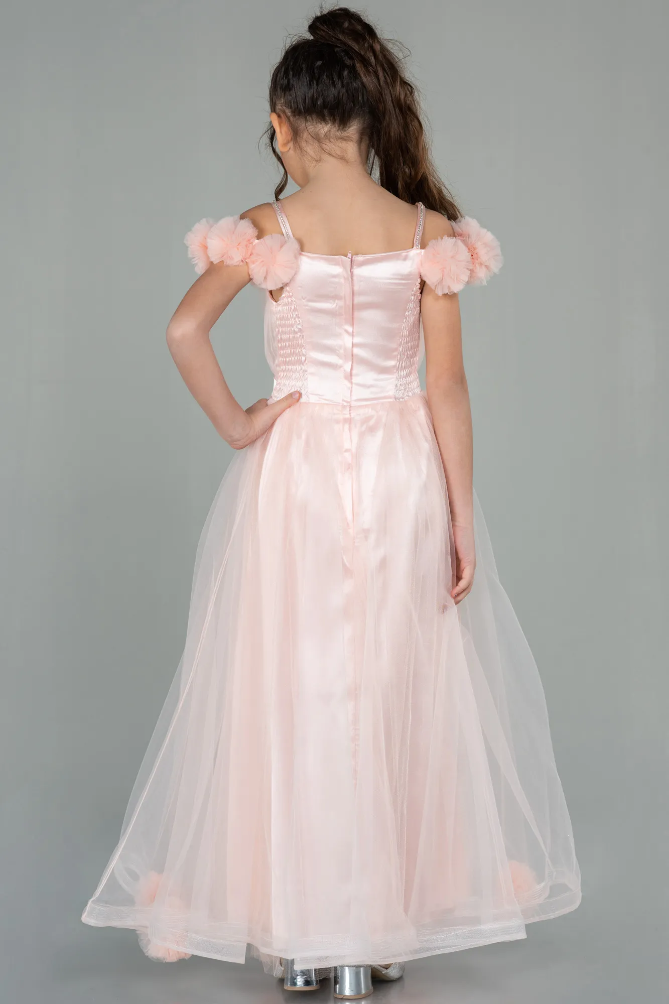 Salmon-Long Girl Dress ABU2452