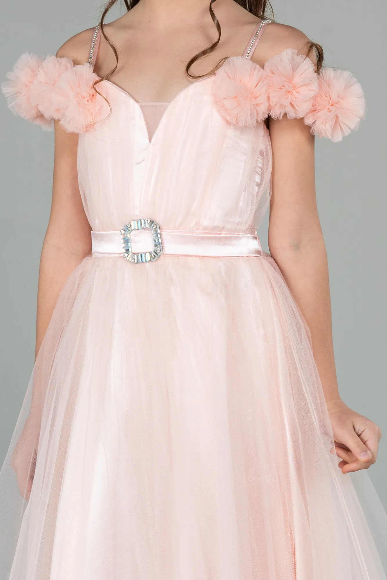 Salmon-Long Girl Dress ABU2452