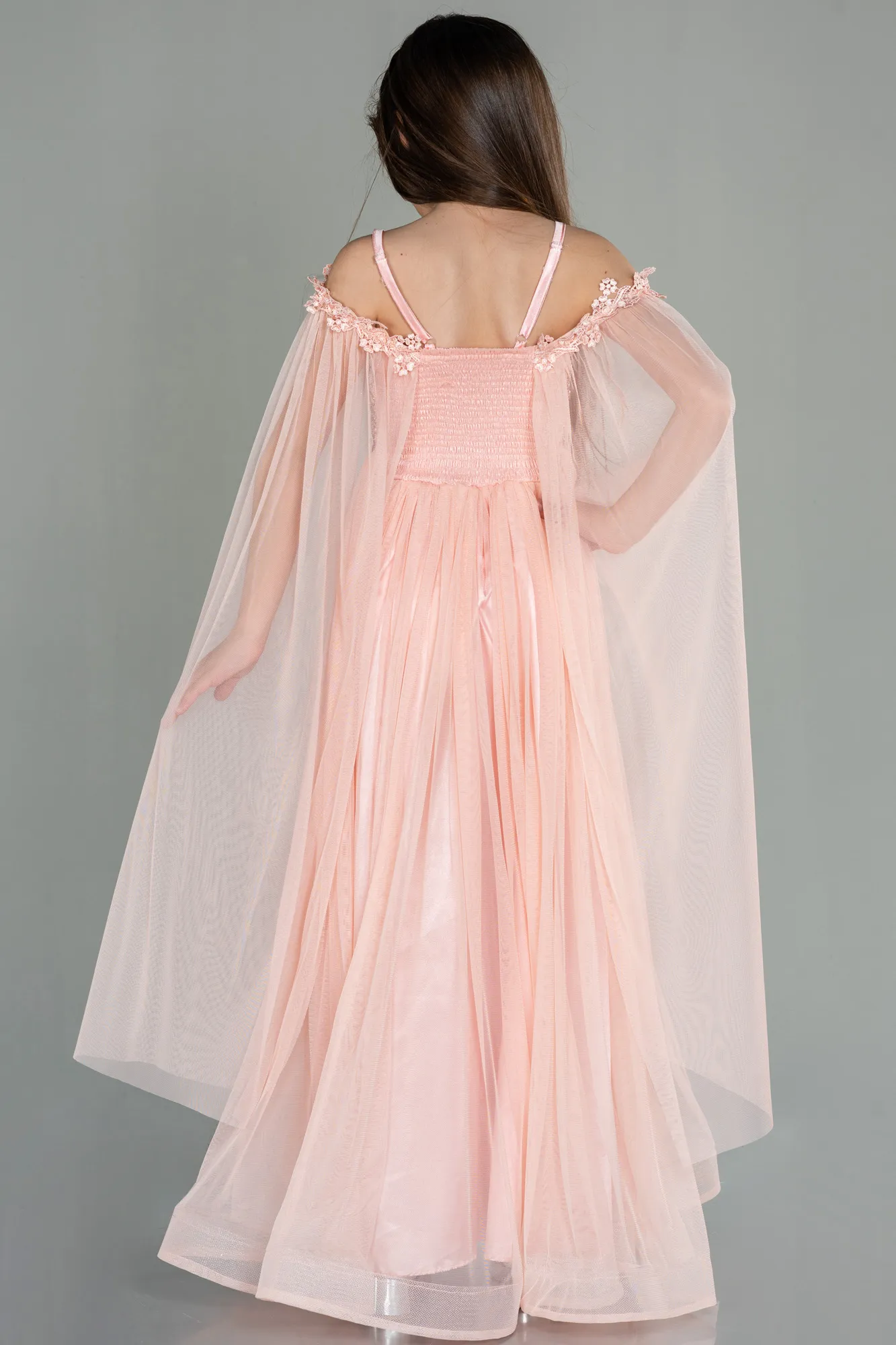 Salmon-Long Girl Dress ABU3029