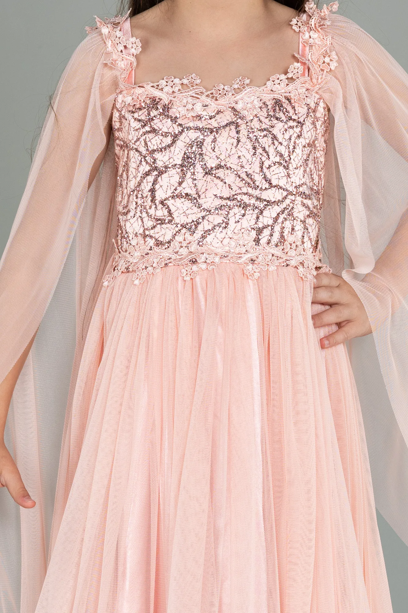 Salmon-Long Girl Dress ABU3029