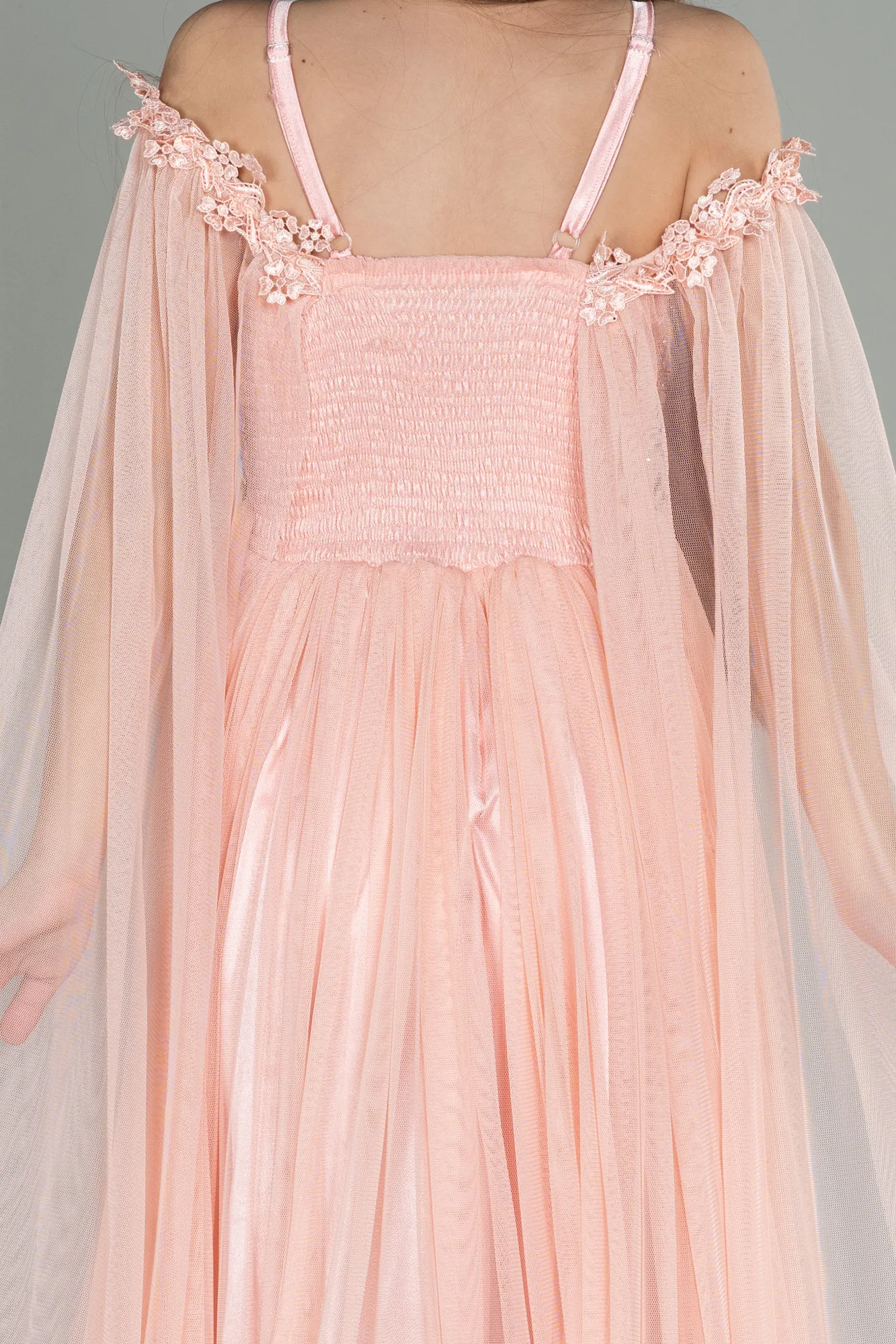 Salmon-Long Girl Dress ABU3029