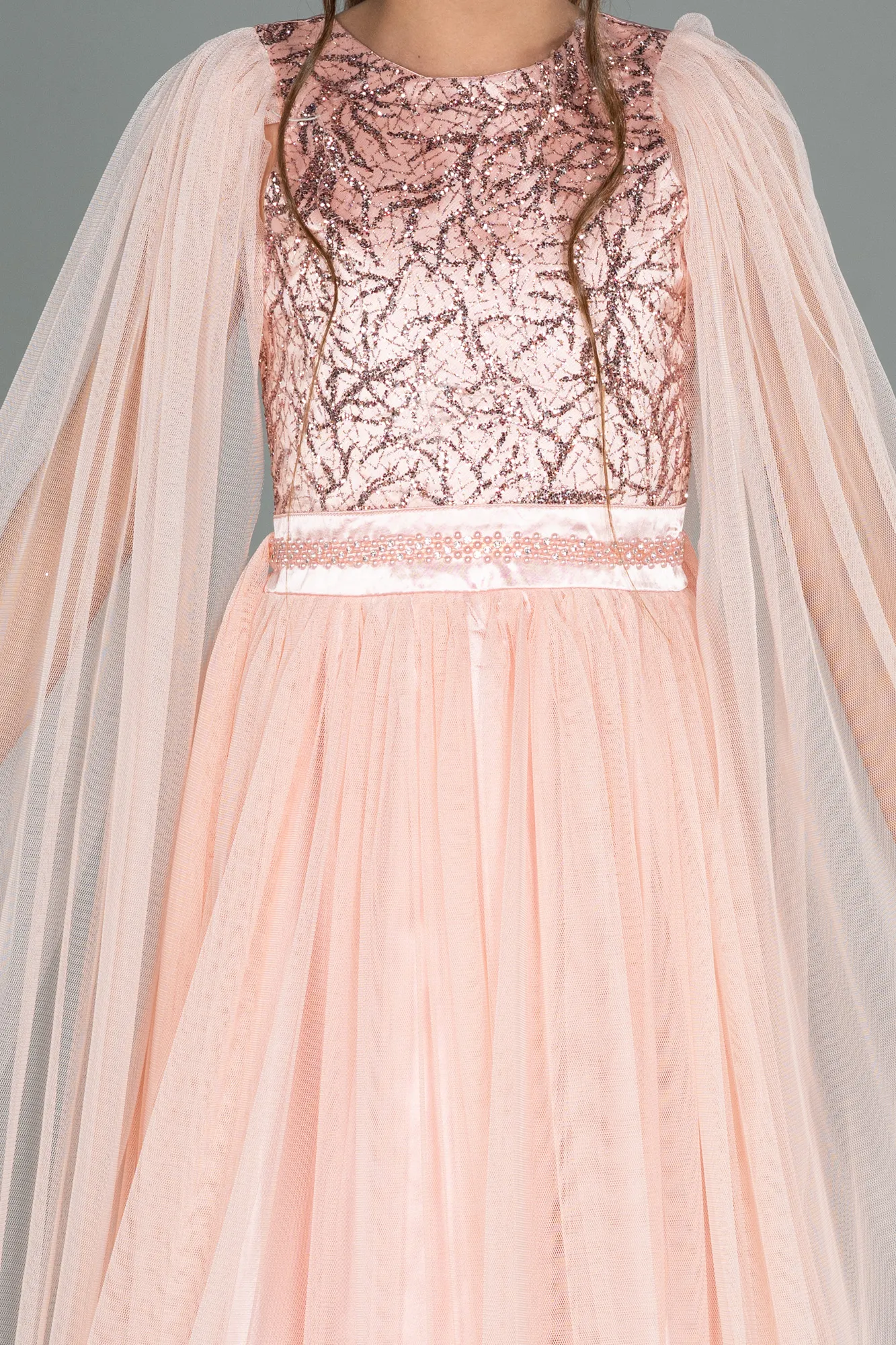 Salmon-Long Girl Dress ABU3155