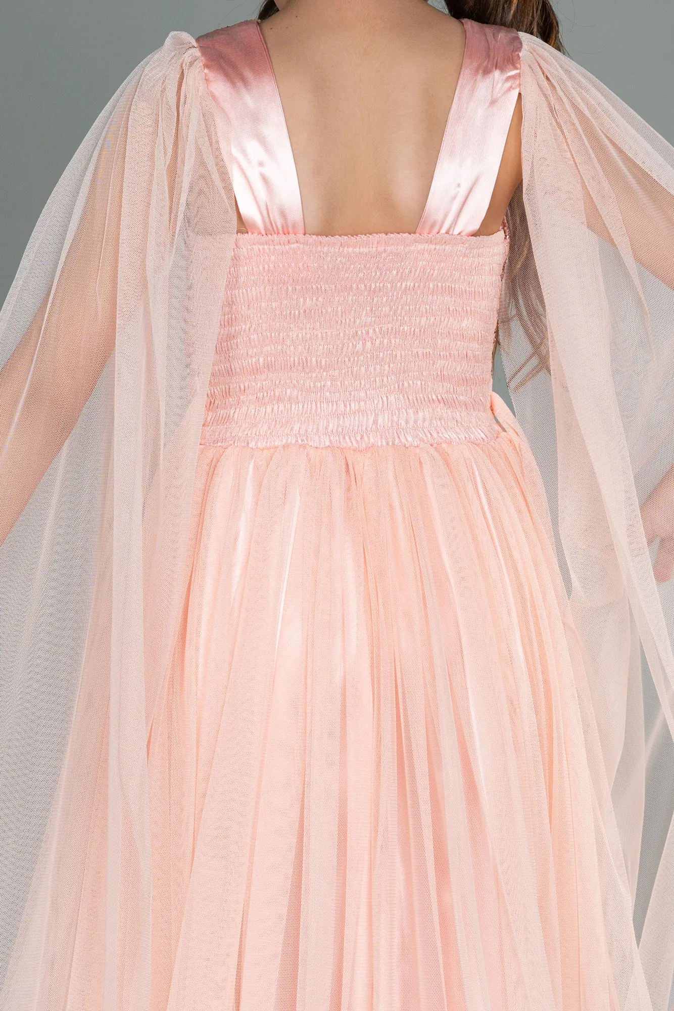 Salmon-Long Girl Dress ABU3155