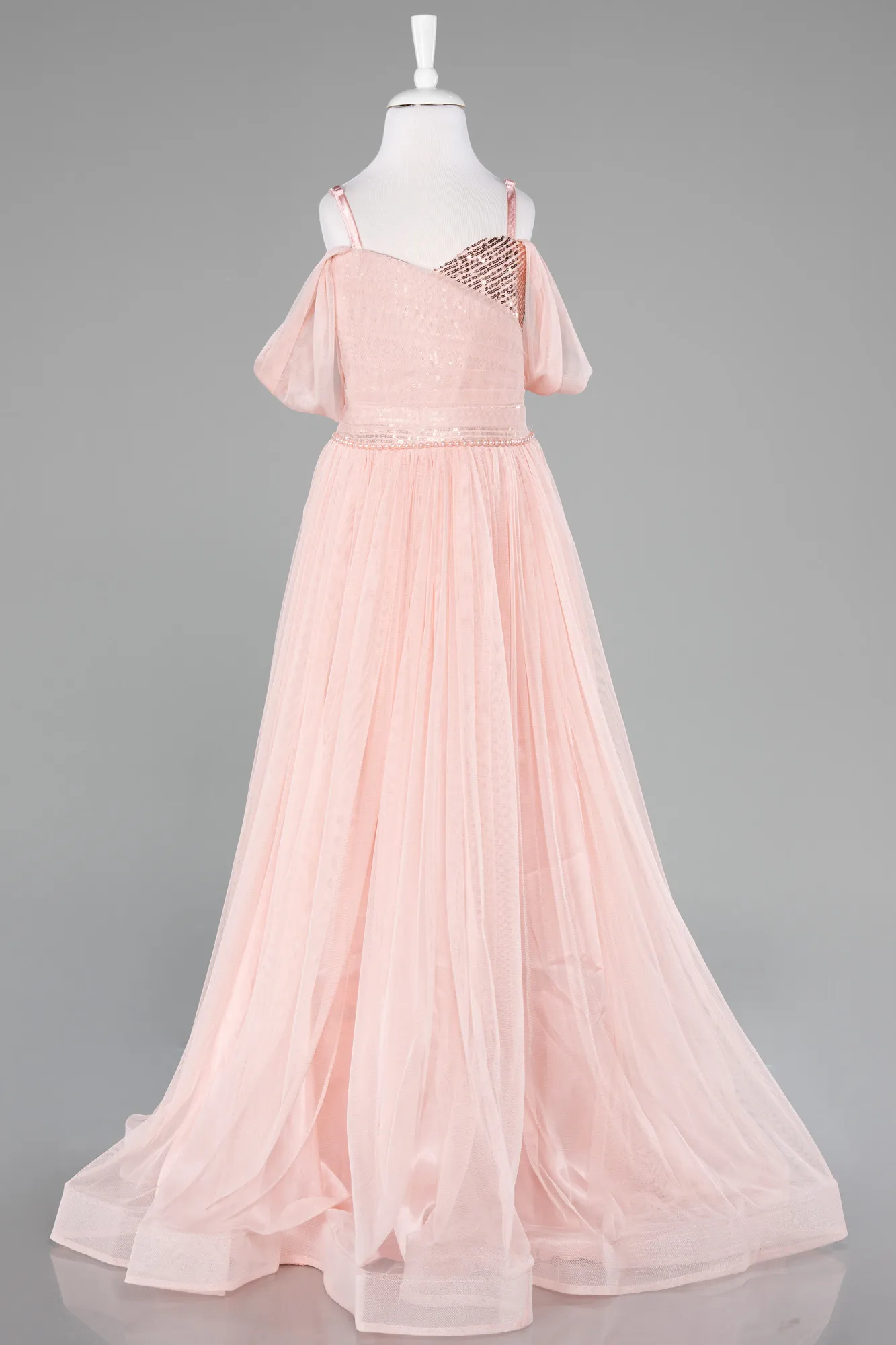 Salmon-Long Girl Dress ABU4077