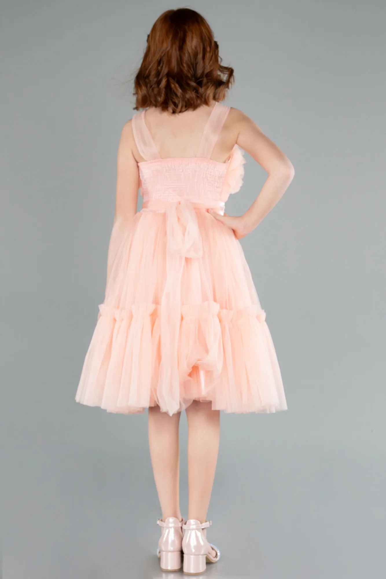 Salmon-Long Girl Dress ABU4221