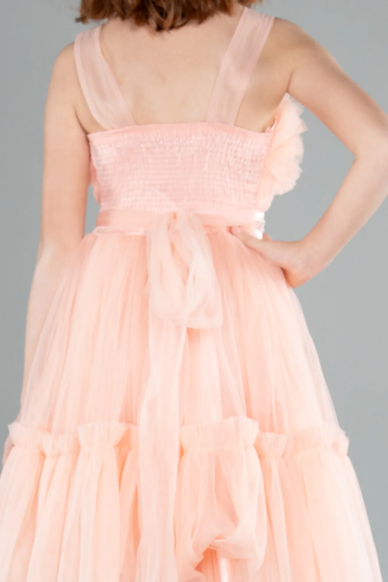 Salmon-Long Girl Dress ABU4221