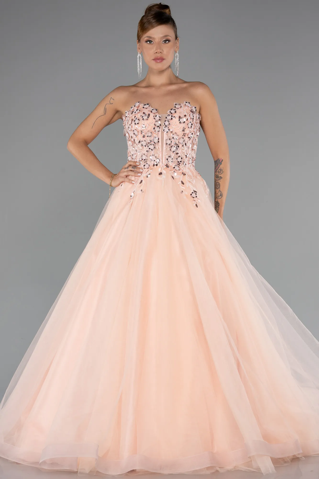 Salmon-Long Haute Couture Dress ABU5342