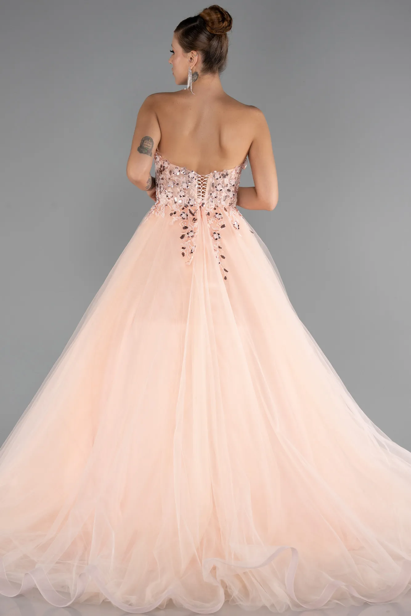 Salmon-Long Haute Couture Dress ABU5342