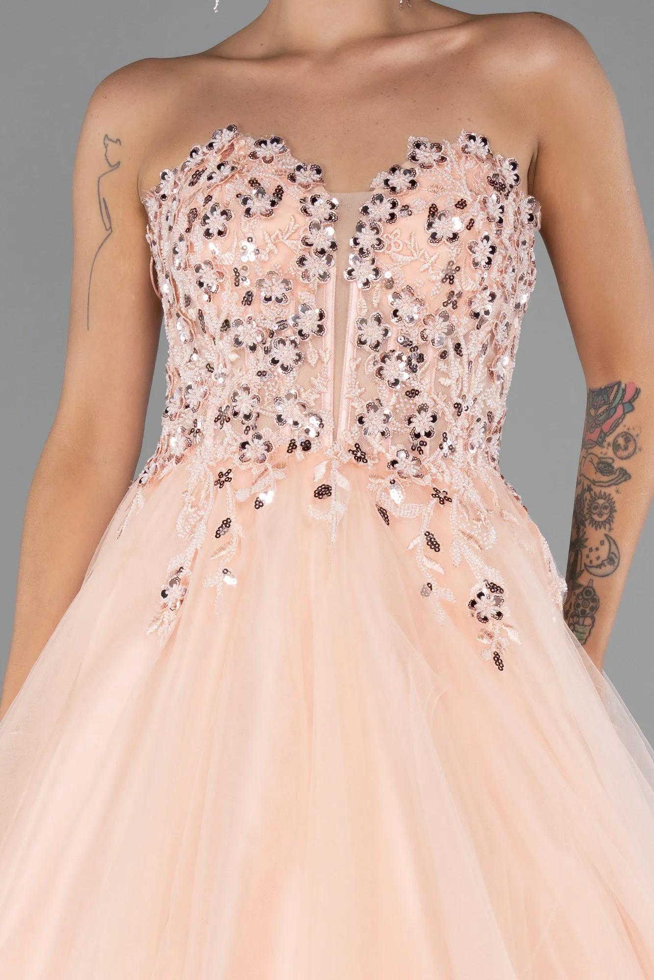 Salmon-Long Haute Couture Dress ABU5342