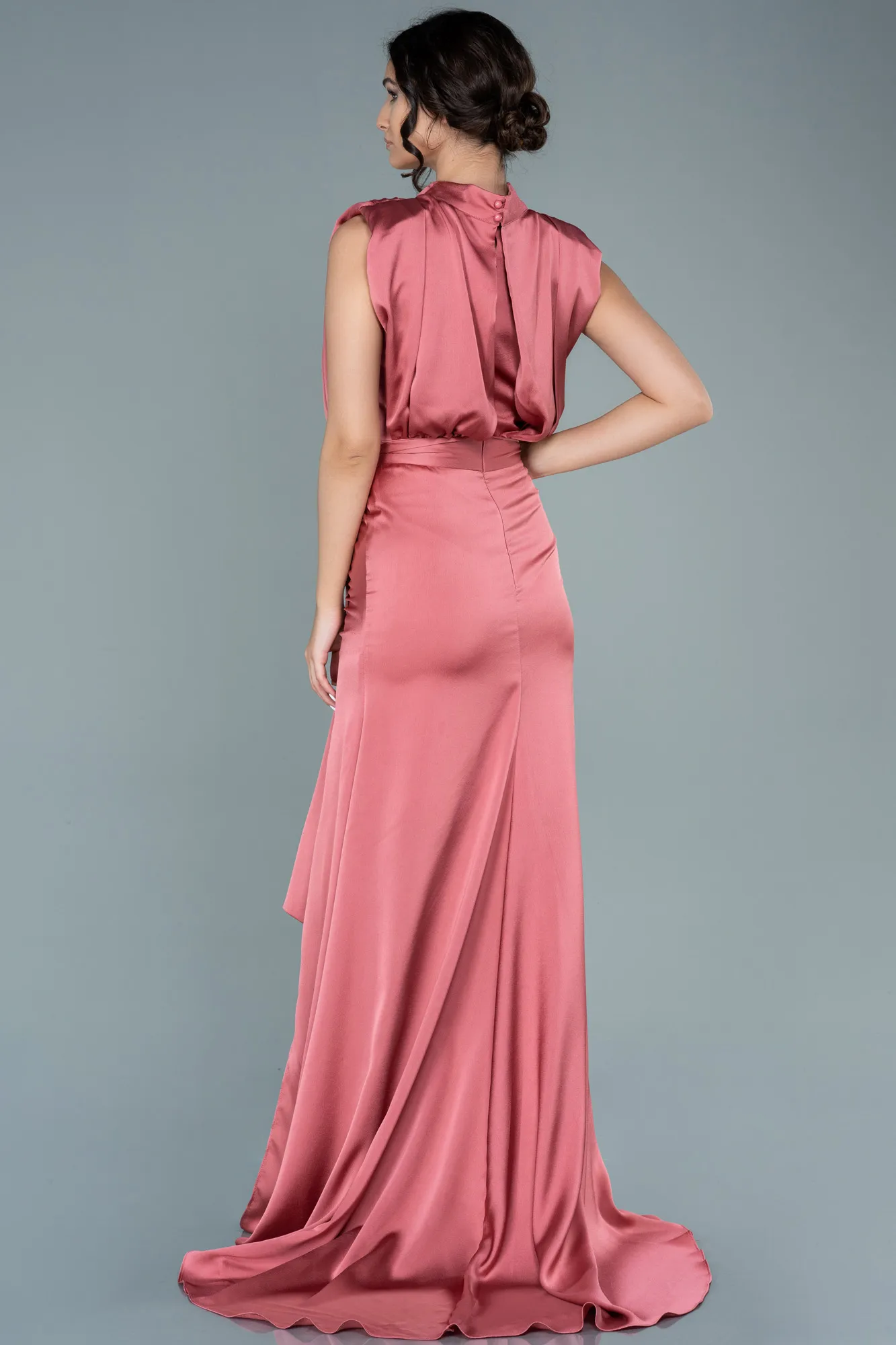 Salmon-Long Satin Evening Dress ABU2133