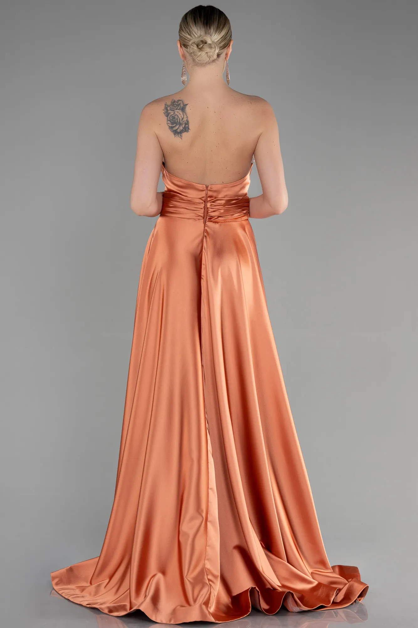 Salmon-Long Satin Evening Dress ABU3502