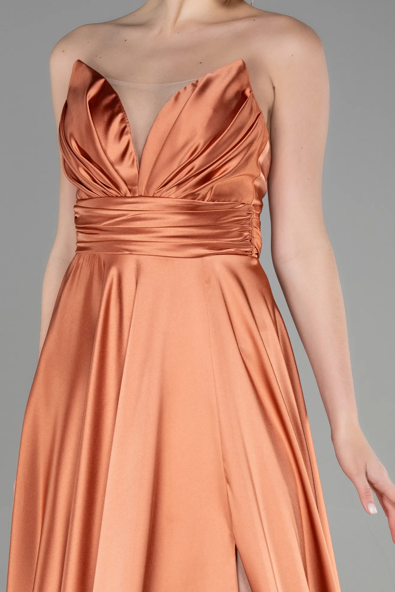 Salmon-Long Satin Evening Dress ABU3502