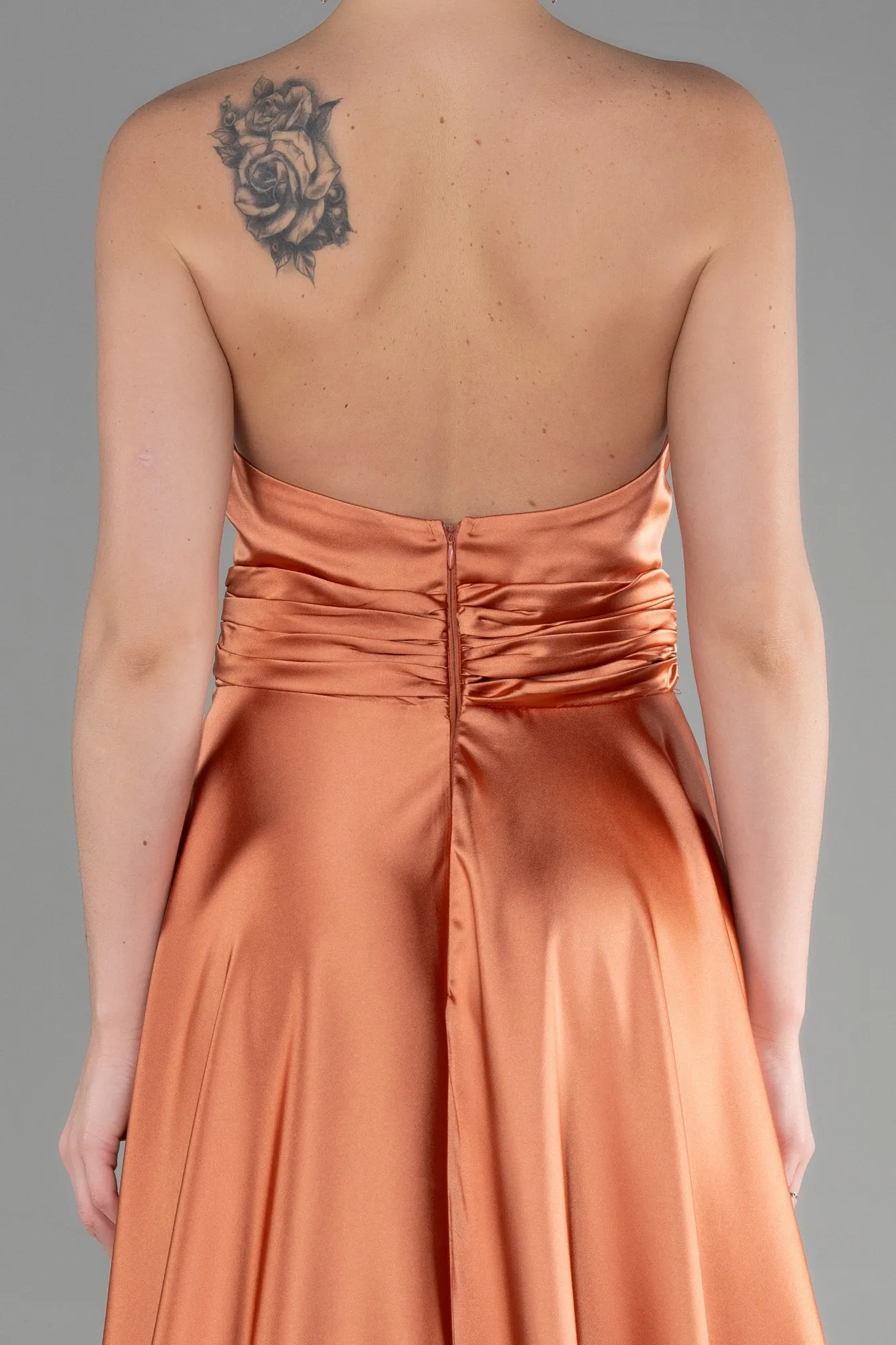 Salmon-Long Satin Evening Dress ABU3502