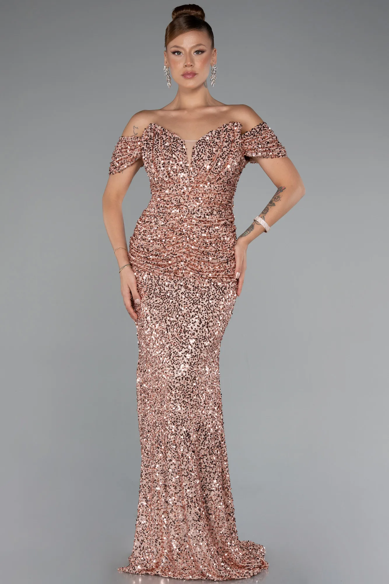 Salmon-Long Scaly Mermaid Evening Gown ABU4906