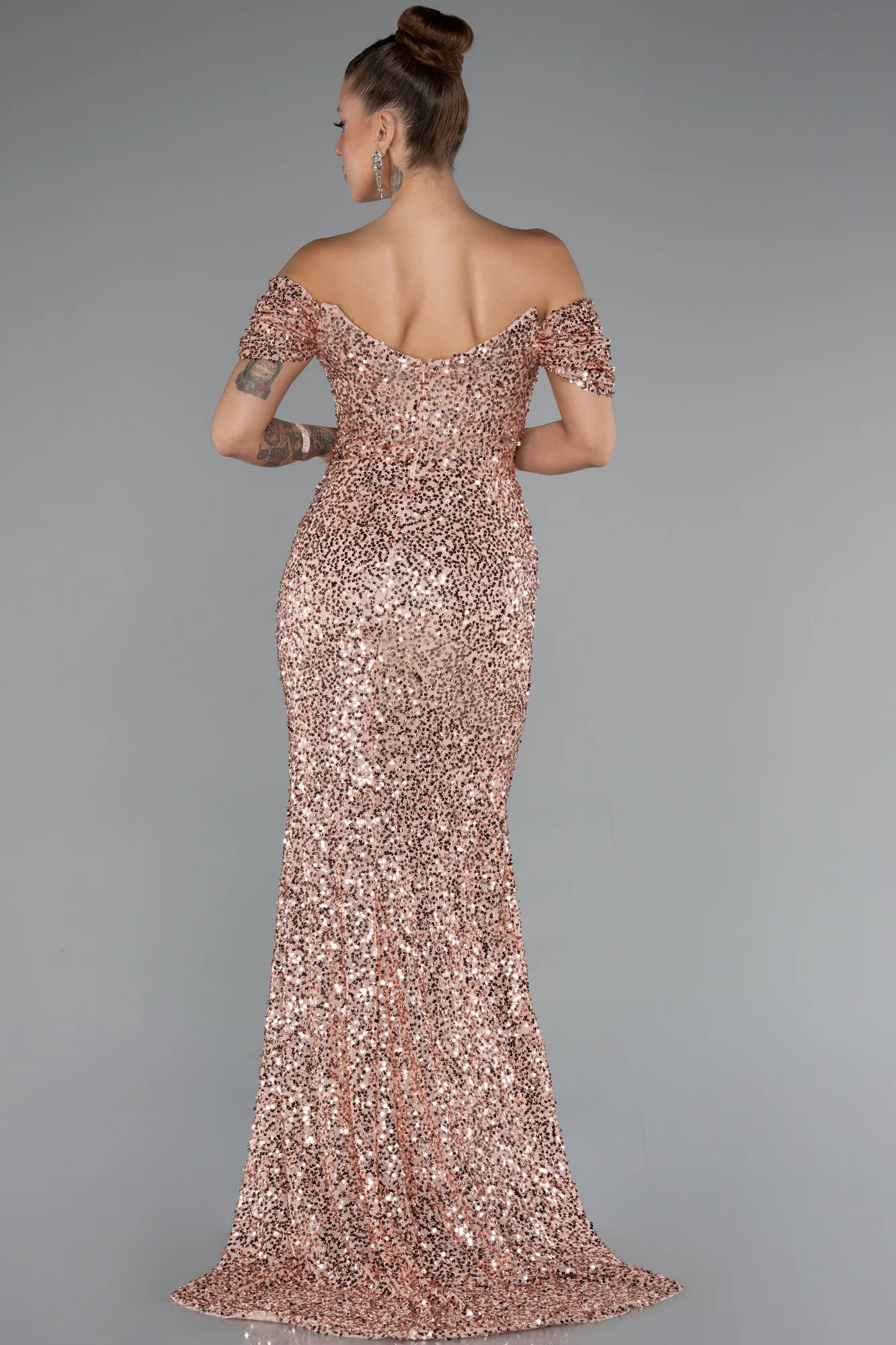Salmon-Long Scaly Mermaid Evening Gown ABU4906