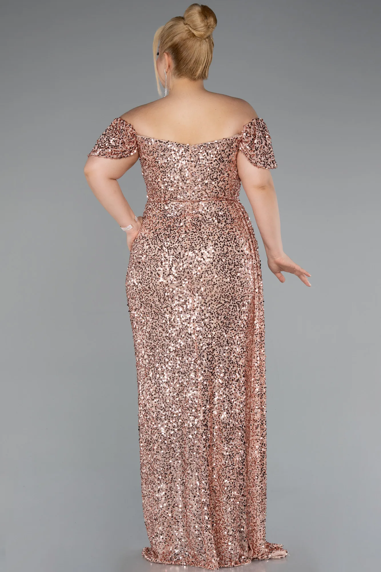 Salmon-Long Scaly Plus Size Evening Gown ABU4863
