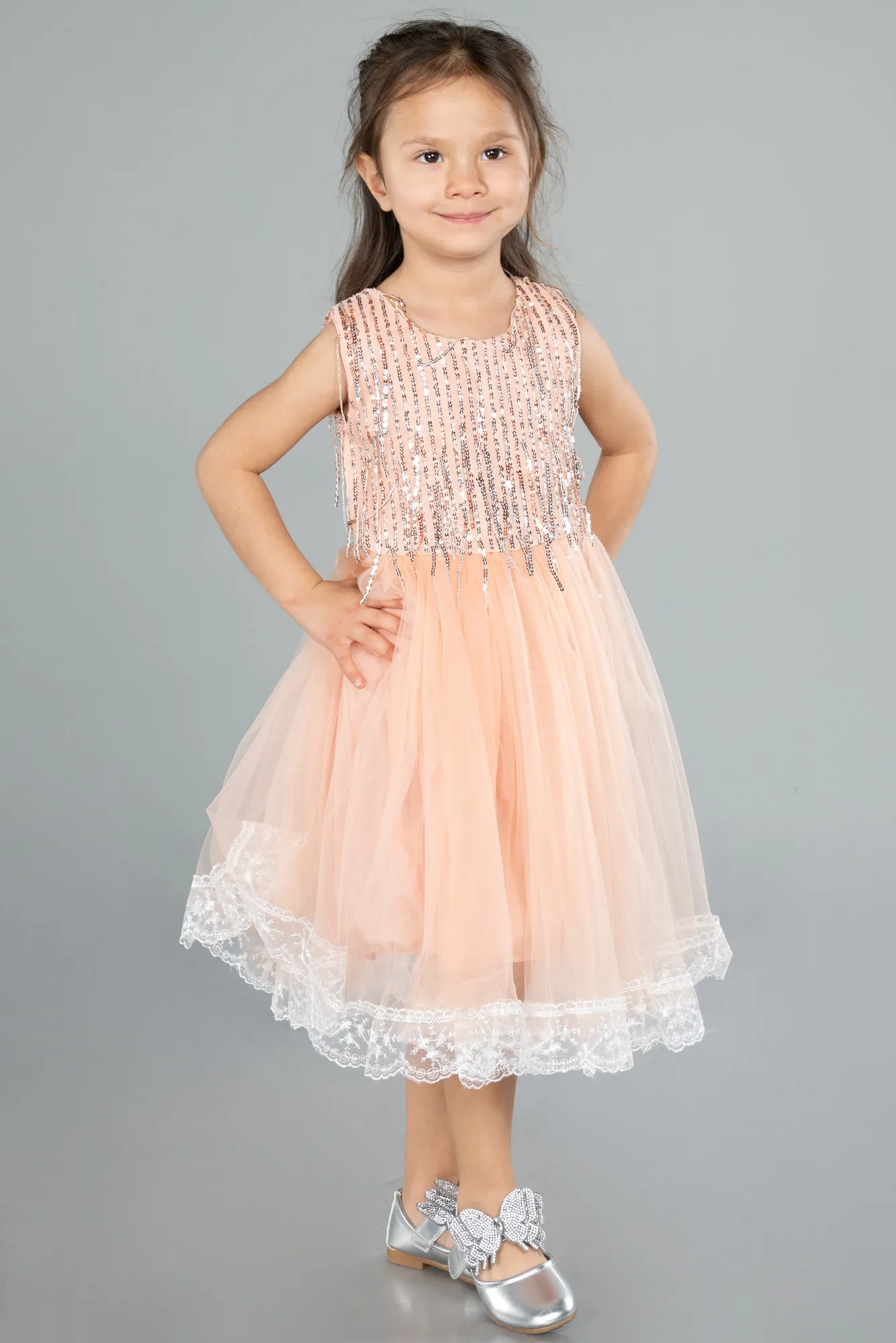 Salmon-Midi Girl Dress ABK2300