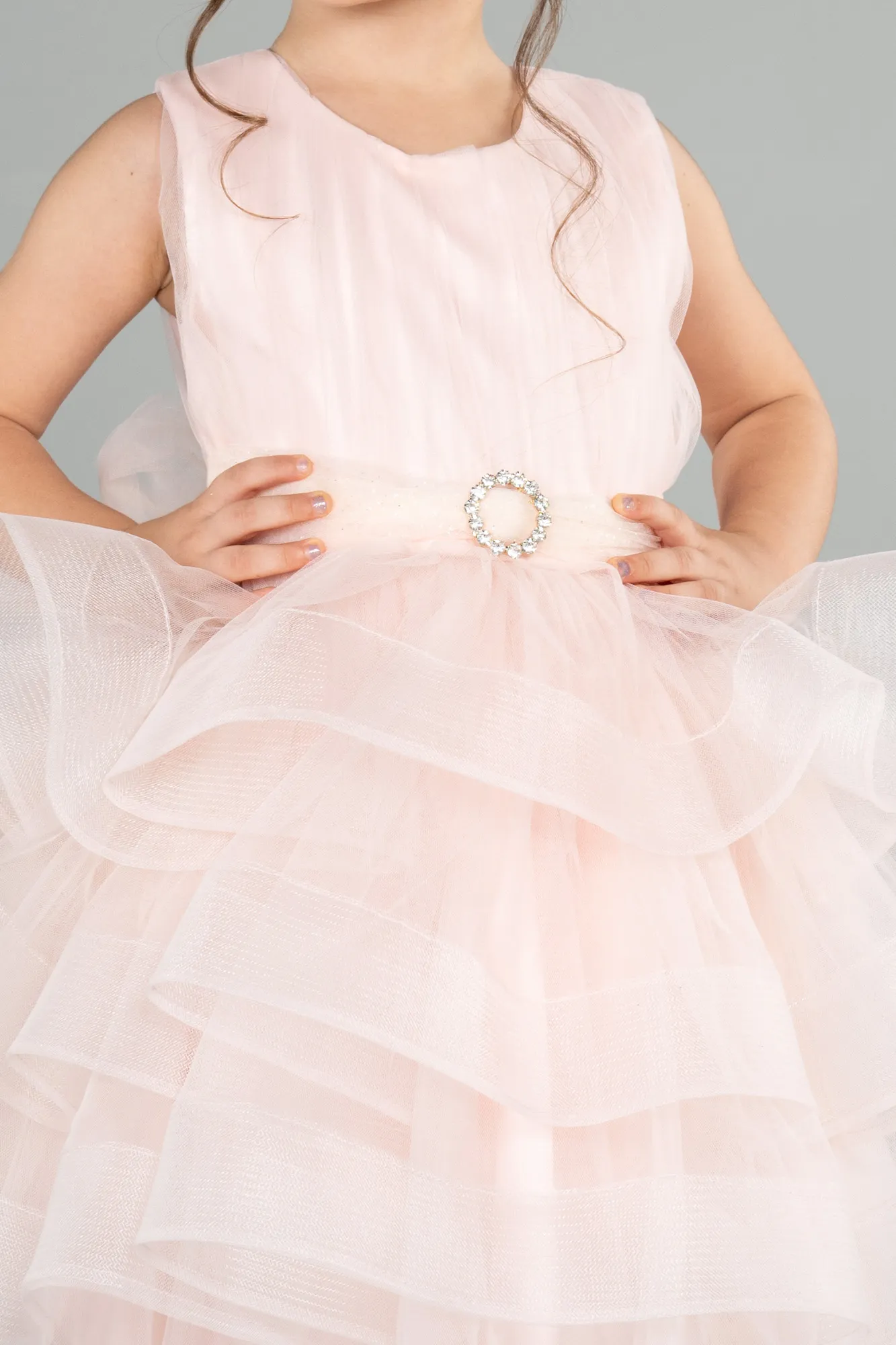 Salmon-Short Girl Dress ABK1362