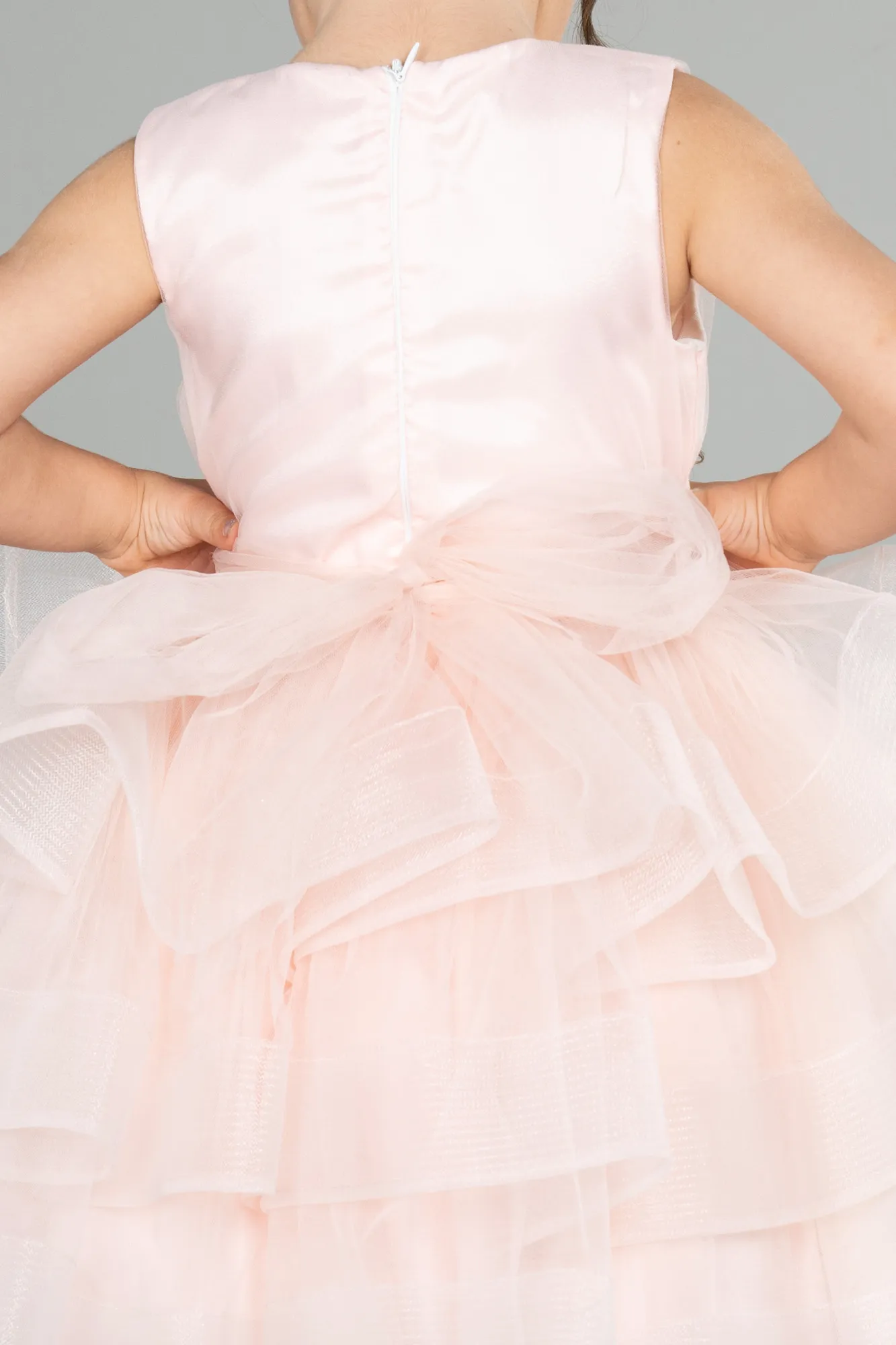 Salmon-Short Girl Dress ABK1362