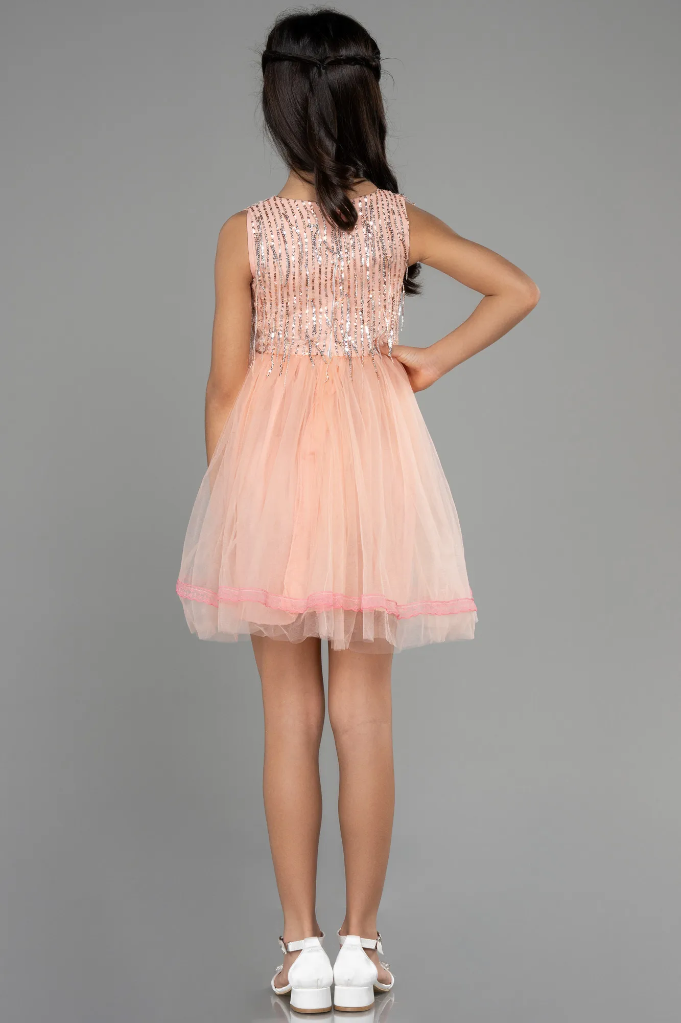 Salmon-Short Girl Dress ABK1973