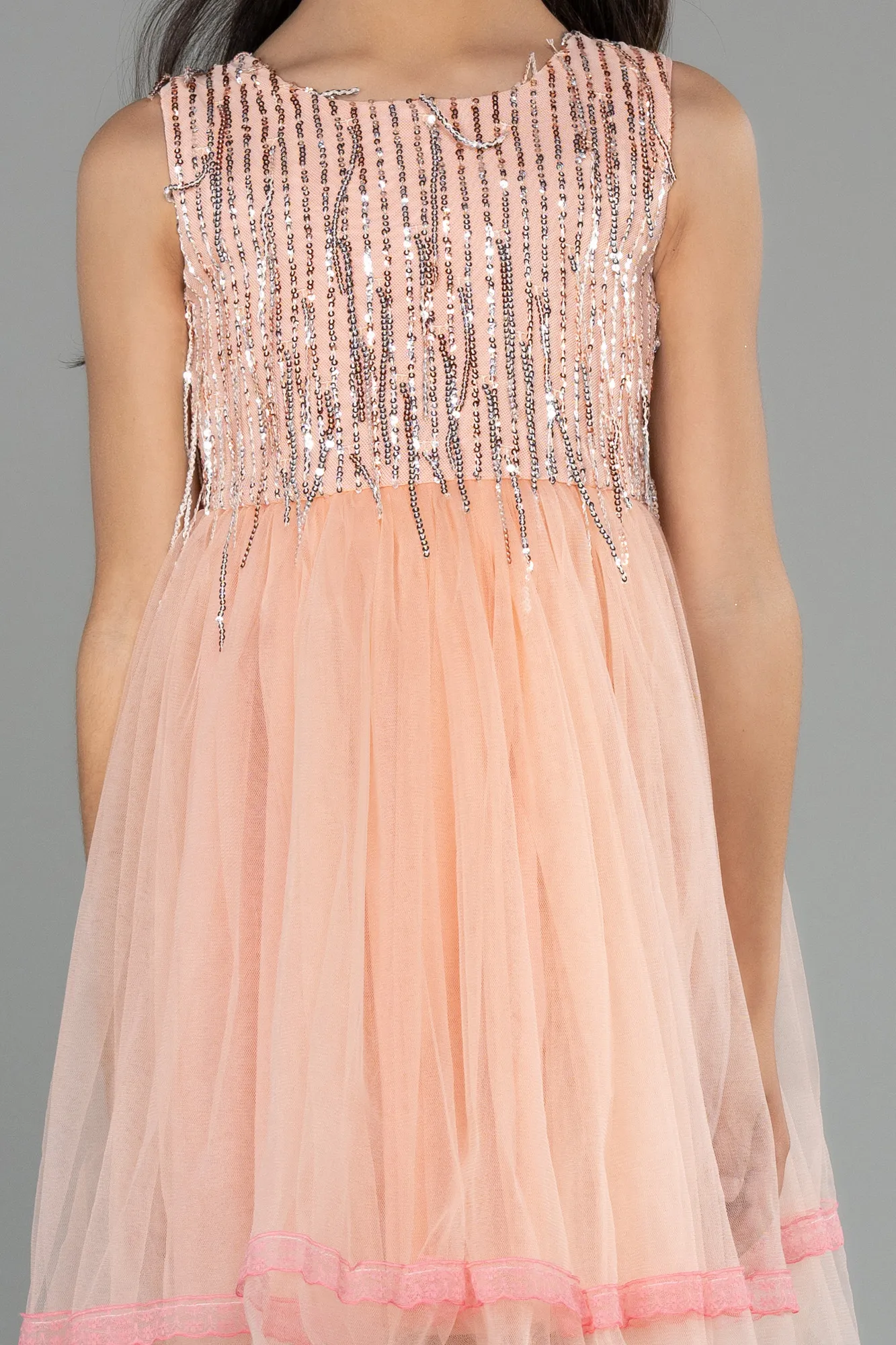 Salmon-Short Girl Dress ABK1973