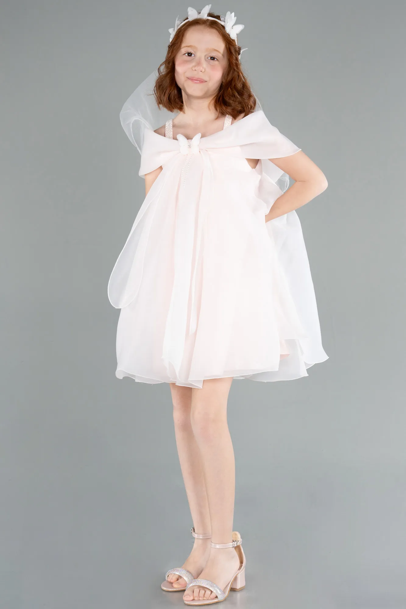 Salmon-Short Girl Dress ABK2295